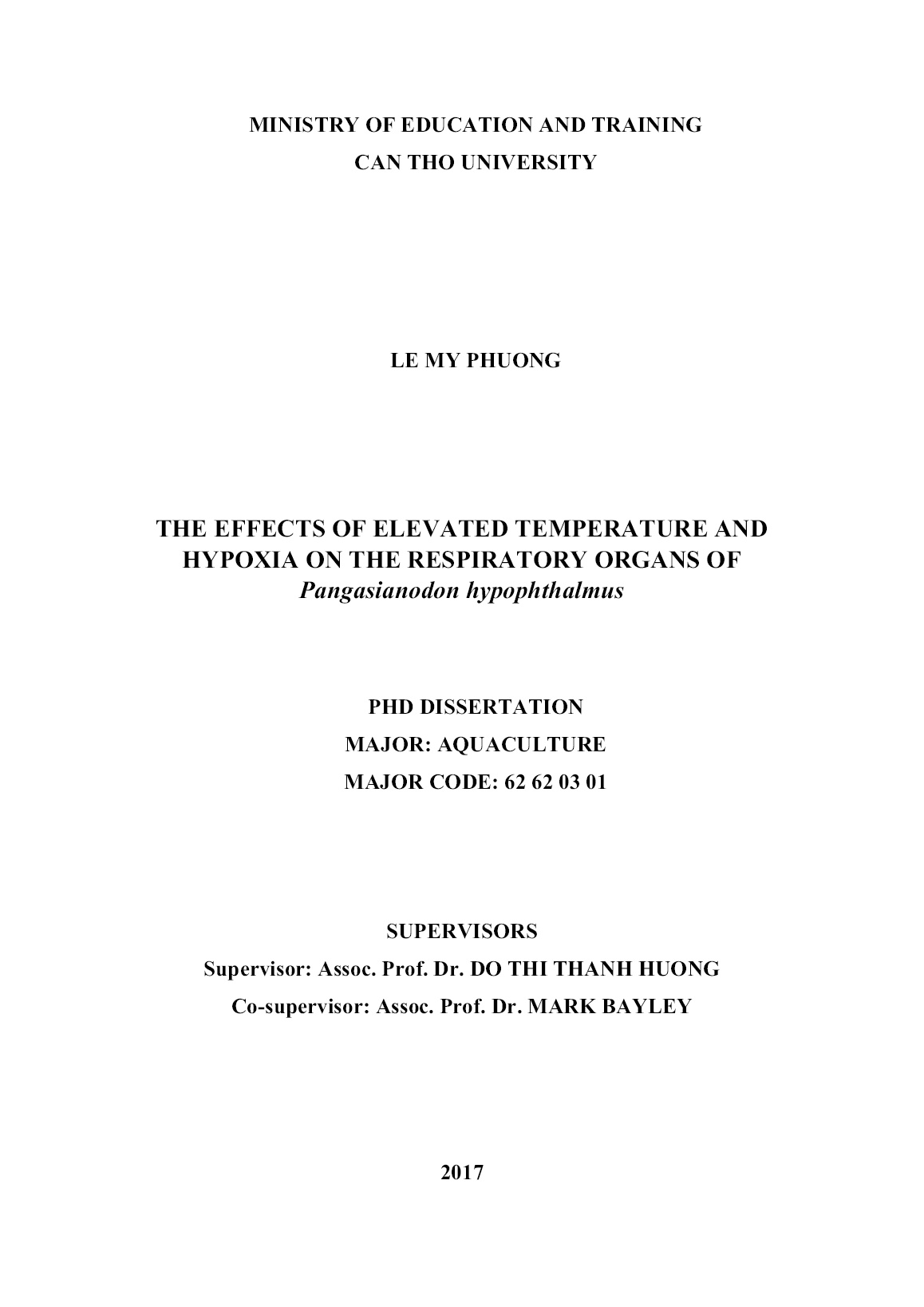 Luận án The effects of elevated temperature and hypoxia on the respiratory organs of Pangasianodon hypophthalmus trang 2