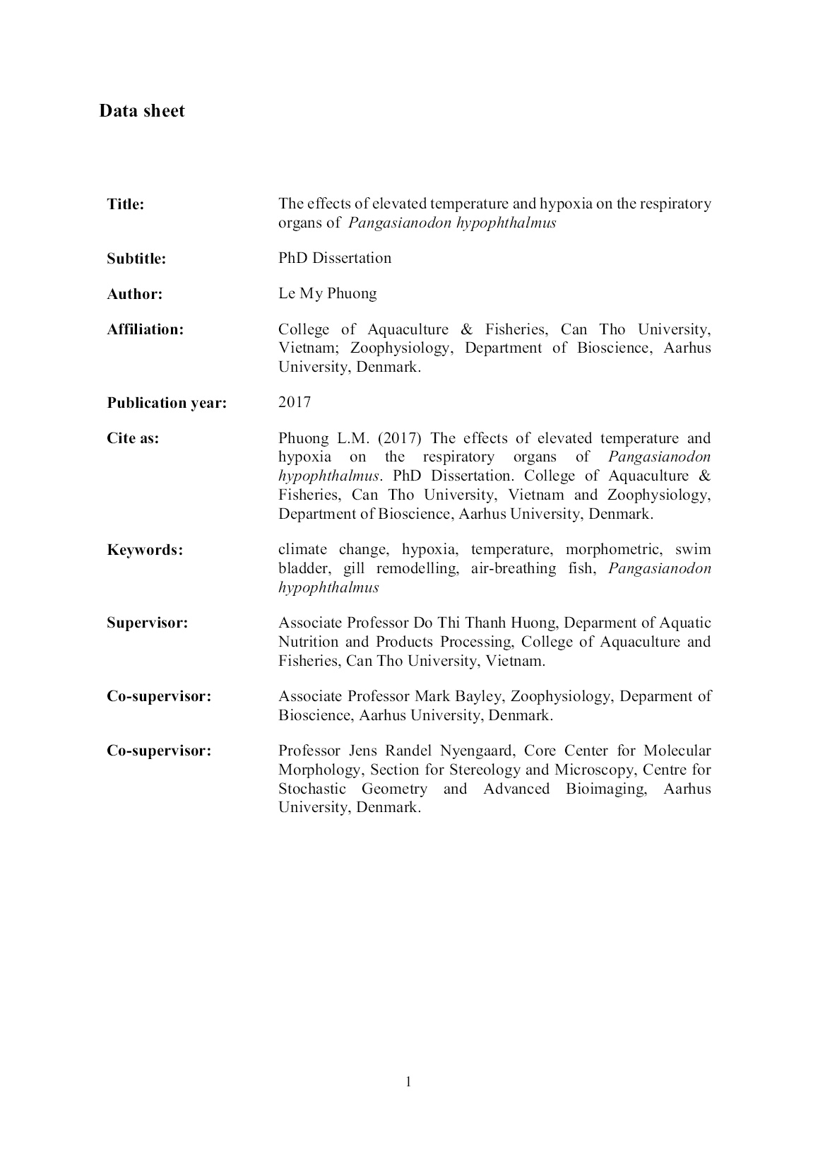 Luận án The effects of elevated temperature and hypoxia on the respiratory organs of Pangasianodon hypophthalmus trang 4
