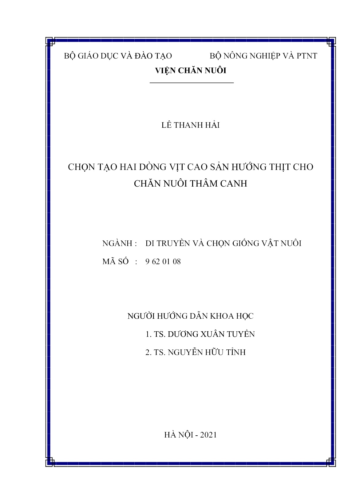 Luận án Chọn tạo hai dòng vịt cao sản hướng thịt cho chăn nuôi thâm canh trang 2