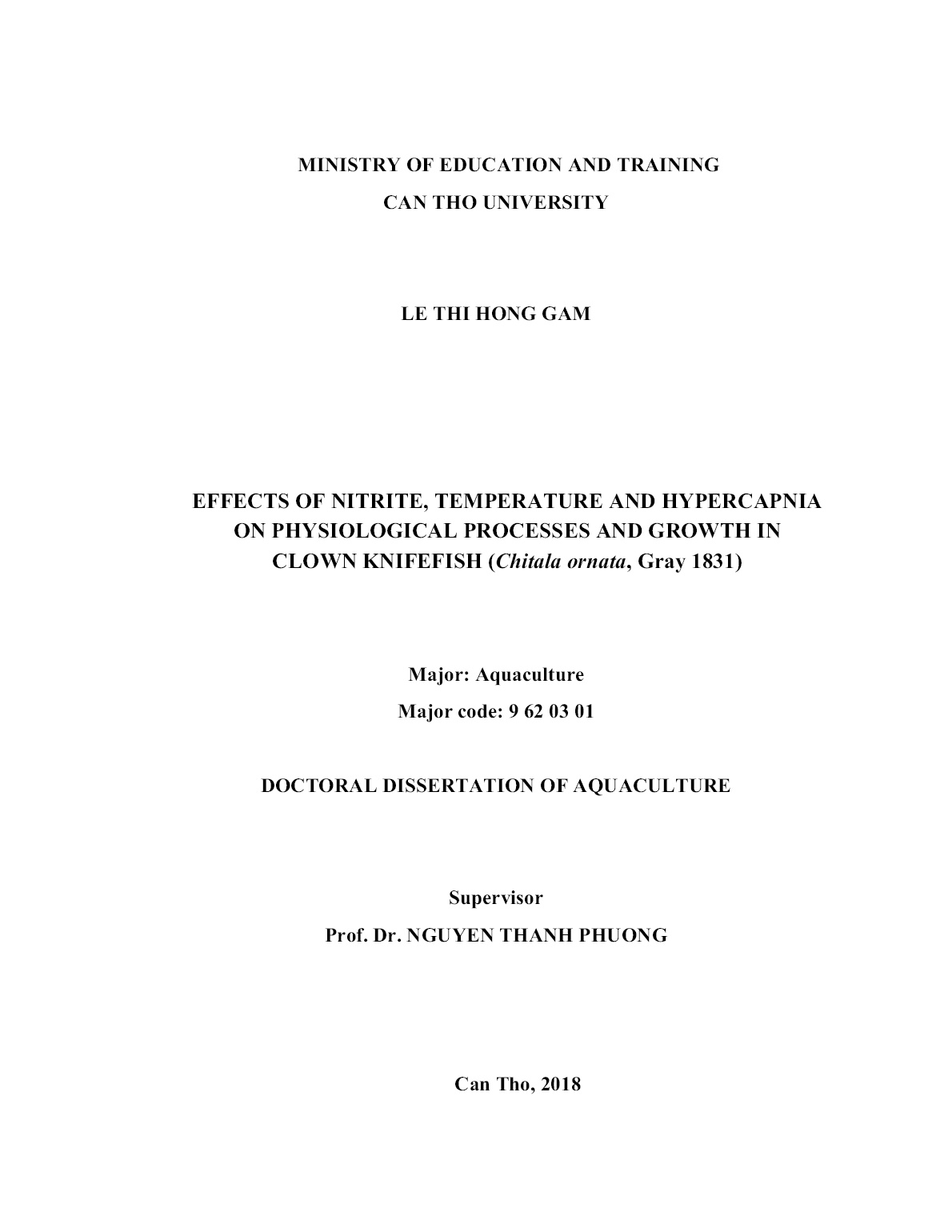Luận án Effects of nitrite, temperature and hypercapnia on physiological processes and growth in clown knifefish (chitala ornata, gray 1831) trang 2