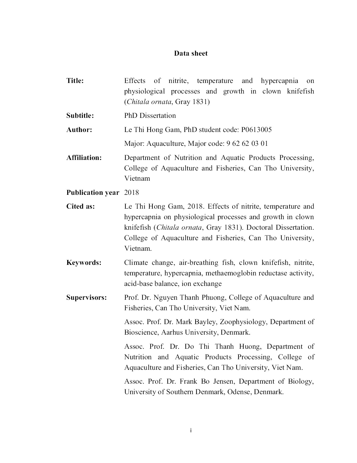 Luận án Effects of nitrite, temperature and hypercapnia on physiological processes and growth in clown knifefish (chitala ornata, gray 1831) trang 3