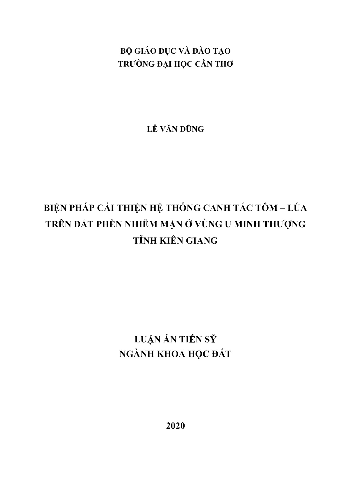 Luận án Biện pháp cải thiện hệ thống canh tác tôm - lúa trên đất phèn nhiễm mặn ở vùng U Minh Thượng tỉnh Kiên Giang trang 1 Luận án Biện pháp cải thiện hệ thống canh tác tôm - lúa trên đất phèn nhiễm mặn ở vùng U Minh Thượng tỉnh Kiên Giang trang 1