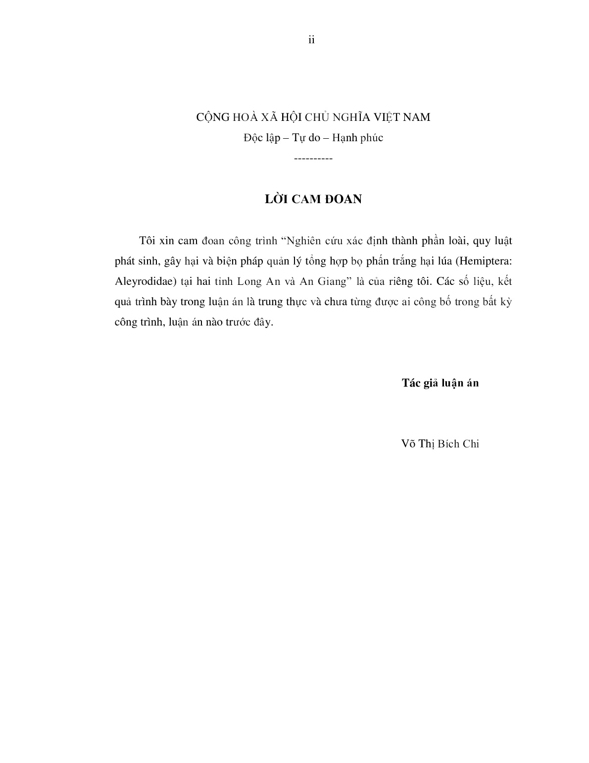 Luận án Nghiên cứu xác định thành phần loài, quy luật phát sinh, gây hại và biện pháp quản lý tổng hợp bọ phấn trắng hại lúa (hemiptera: Aleyrodidae) tại hai tỉnh Long An và An Giang trang 3