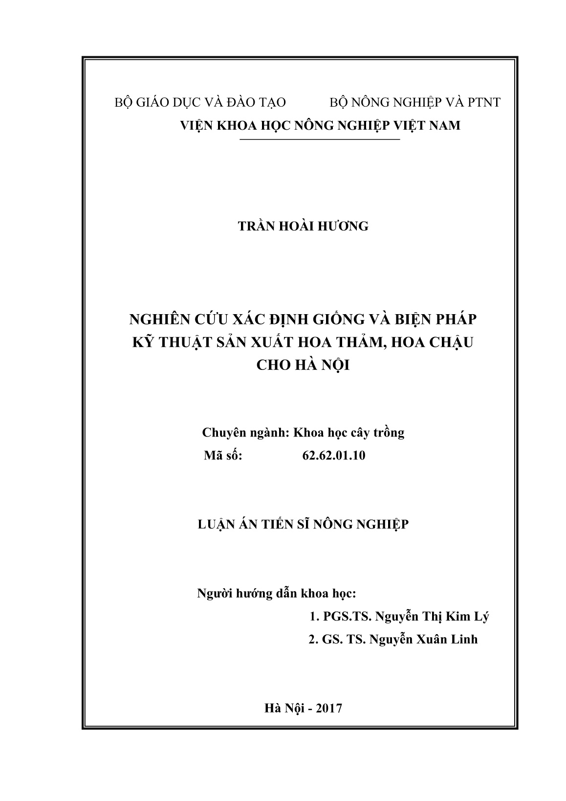 Luận án Nghiên cứu xác định giống và biện pháp kỹ thuật sản xuất hoa thảm, hoa chậu cho Hà Nội trang 2