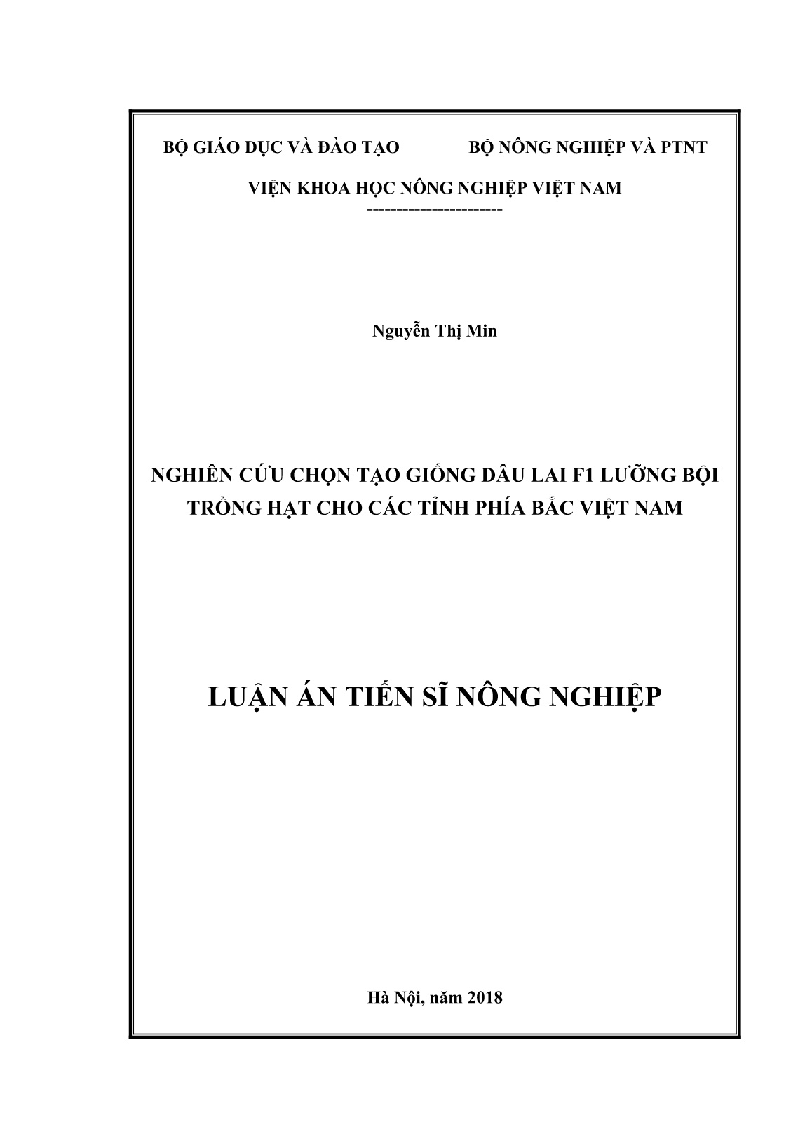 Luận án Nghiên cứu chọn tạo giống dâu lai F1 lưỡng bội trồng hạt cho các tỉnh phía Bắc Việt Nam trang 1