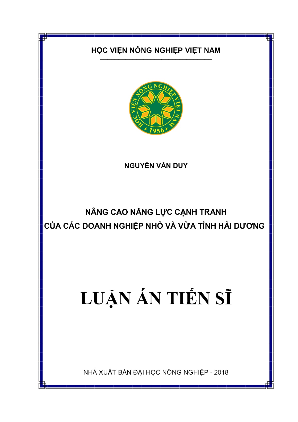 Luận án Nâng cao năng lực cạnh tranh của các doanh nghiệp nhỏ và vừa tỉnh Hải Dương trang 1