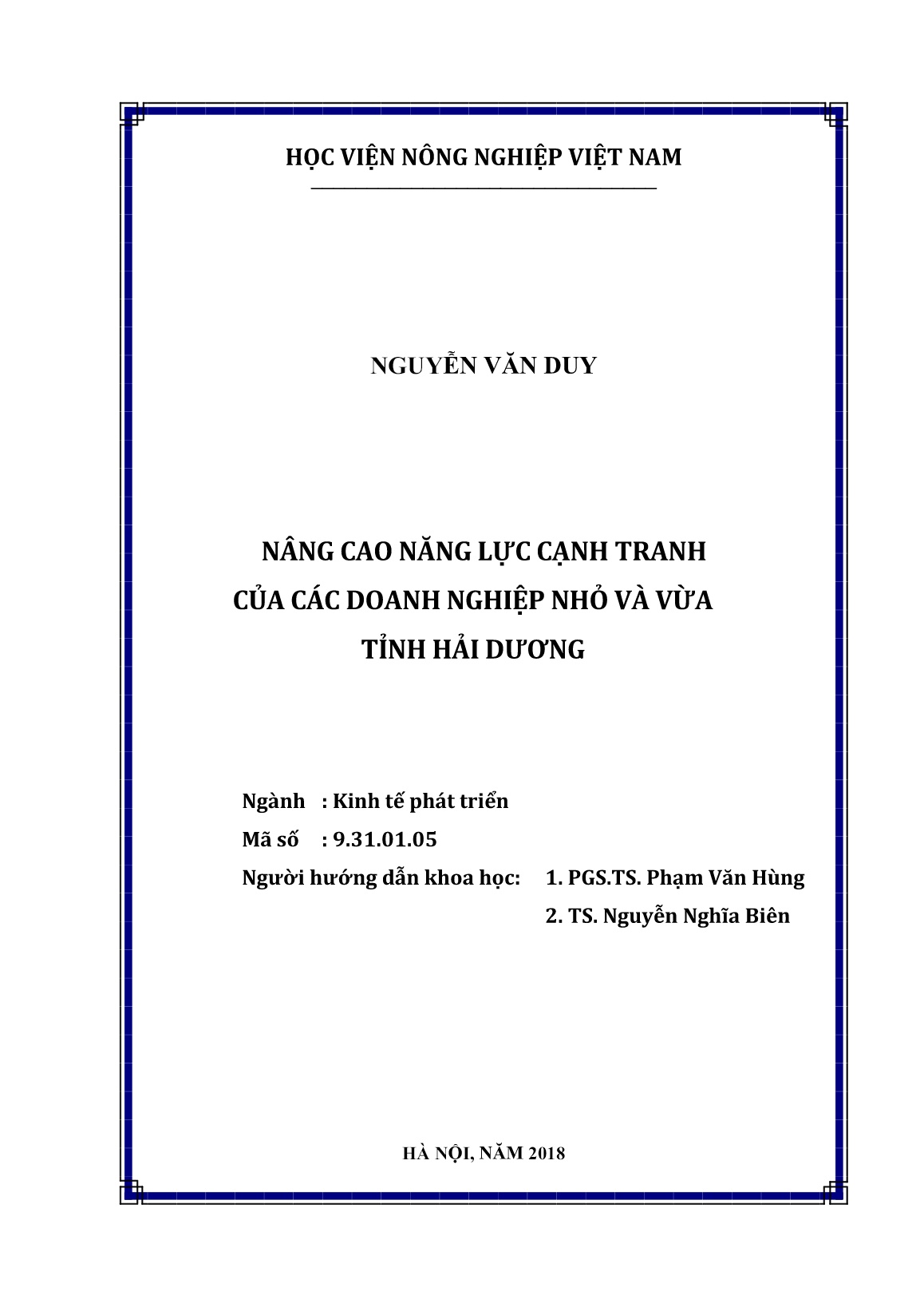 Luận án Nâng cao năng lực cạnh tranh của các doanh nghiệp nhỏ và vừa tỉnh Hải Dương trang 2