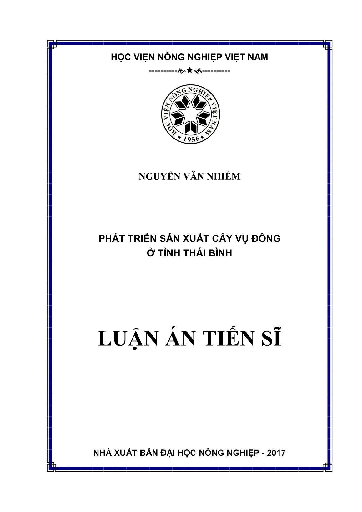 Luận án Phát triển sản xuất cây vụ đông ở tỉnh Thái Bình trang 1