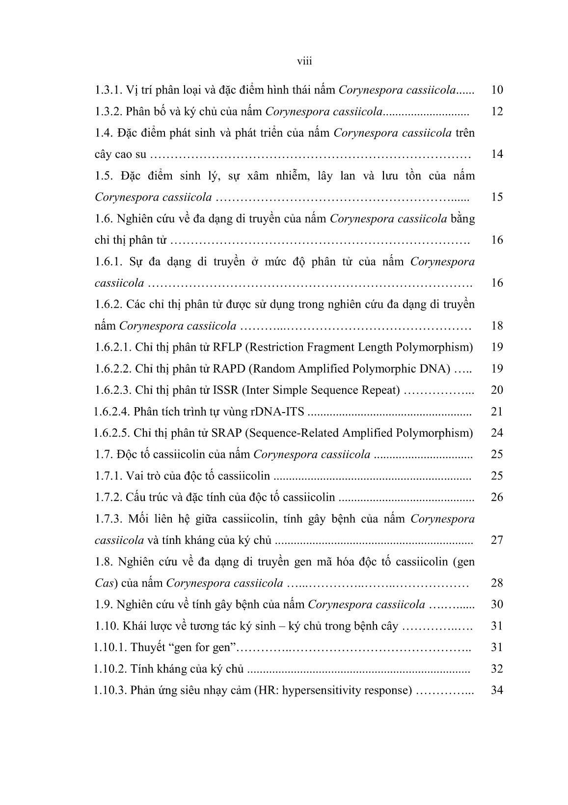 Luận án Đánh giá đa dạng di truyền và tính gây bệnh của nấm Corynespora cassiicola trên cây cao su (Hevea brasiliensis) ở Việt Nam trang 10