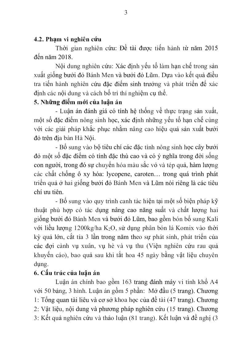 Tóm tắt Luận án Nghiên cứu biện pháp kỹ thuật nâng cao năng suất và chất lượng một số giống bưởi đỏ tại Hà Nội trang 5