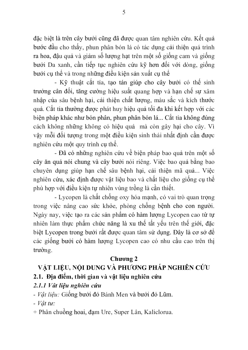 Tóm tắt Luận án Nghiên cứu biện pháp kỹ thuật nâng cao năng suất và chất lượng một số giống bưởi đỏ tại Hà Nội trang 7