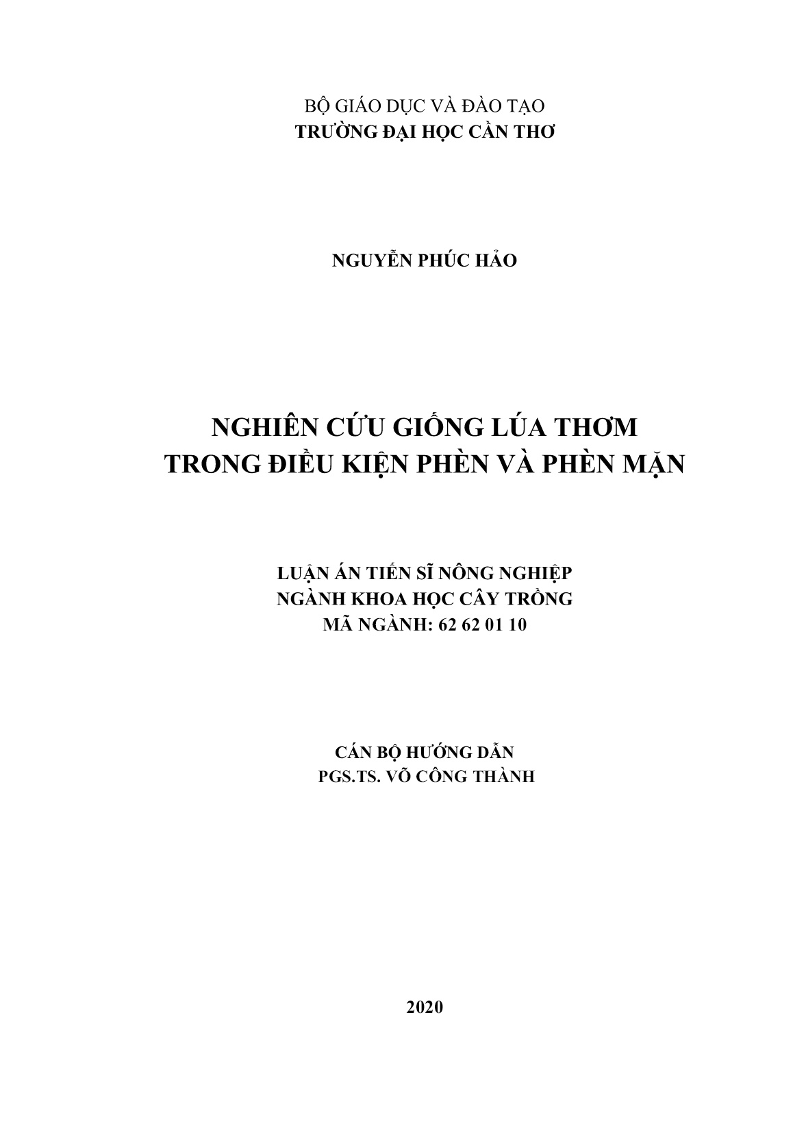 Luận án Nghiên cứu giống lúa thơm trong điều kiện phèn và phèn mặn trang 2 Luận án Nghiên cứu giống lúa thơm trong điều kiện phèn và phèn mặn trang 2