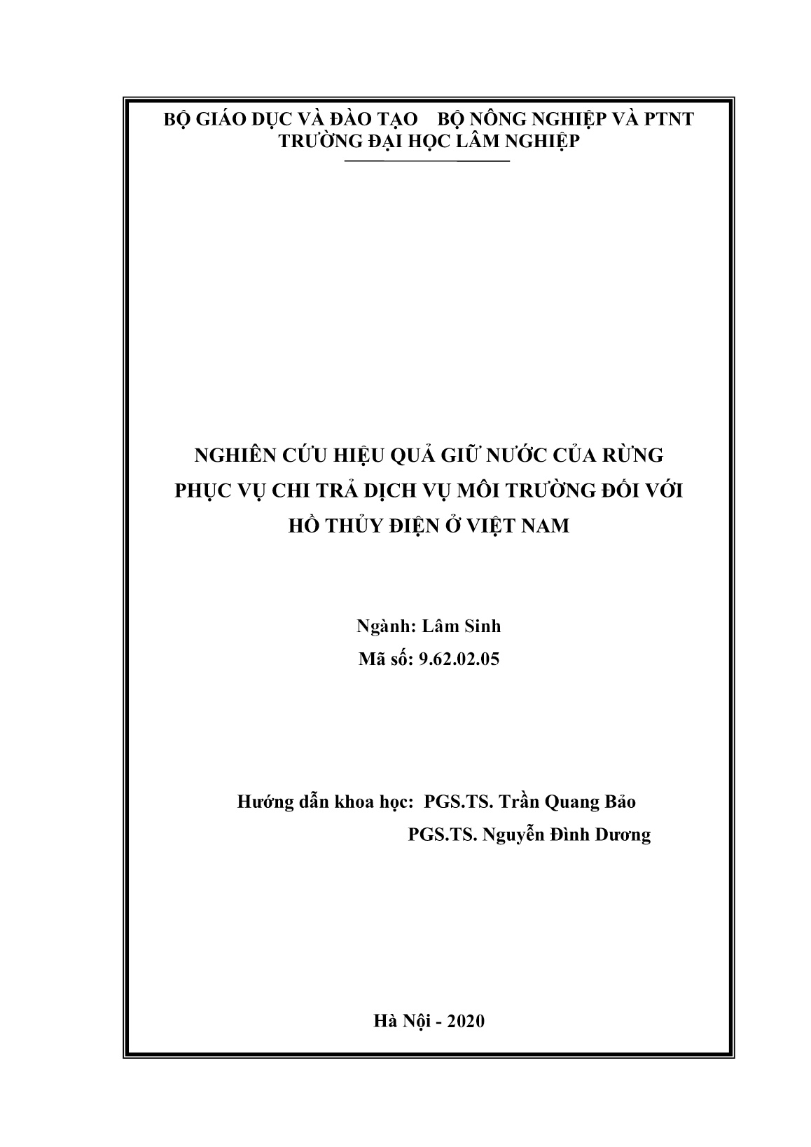 Luận án Nghiên cứu hiệu quả giữ nước của rừng phục vụ chi trả dịch vụ môi trường đối với hồ thủy điện ở Việt Nam trang 2