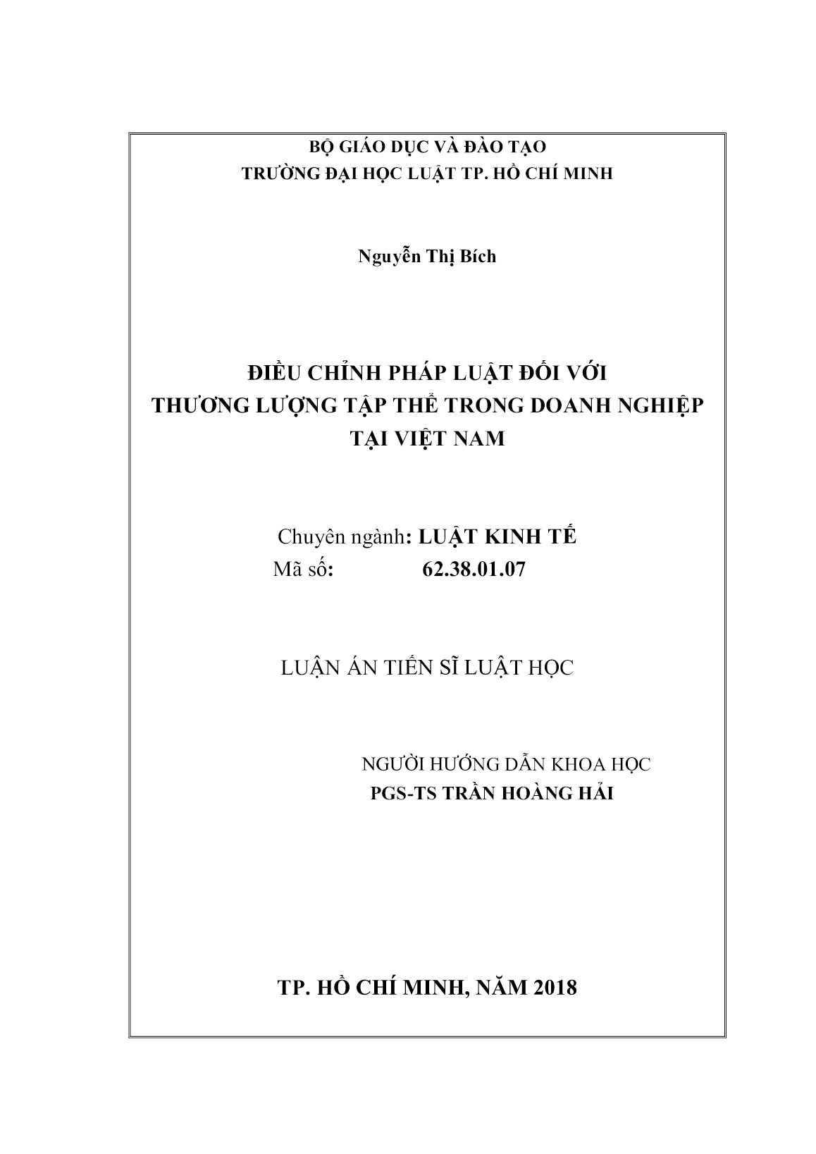 Luận án Điều chỉnh pháp luật đối với thương lượng tập thể trong doanh nghiệp tại Việt Nam trang 1