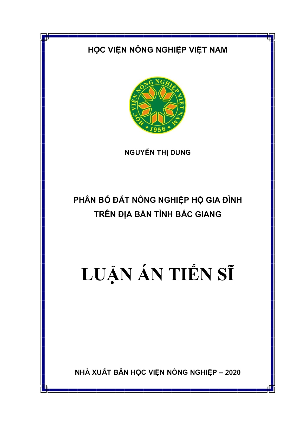 Luận án Phân bố đất nông nghiệp hộ gia đình trên địa bàn tỉnh Bắc Giang trang 1