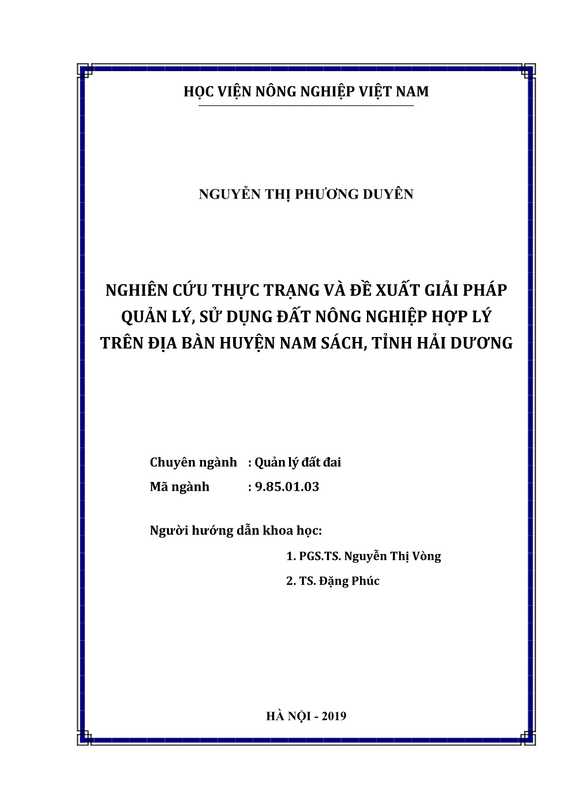Luận án Nghiên cứu thực trạng và đề xuất giải pháp quản lý, sử dụng đất nông nghiệp hợp lý trên địa bàn huyện Nam Sách, tỉnh Hải Dương trang 2
