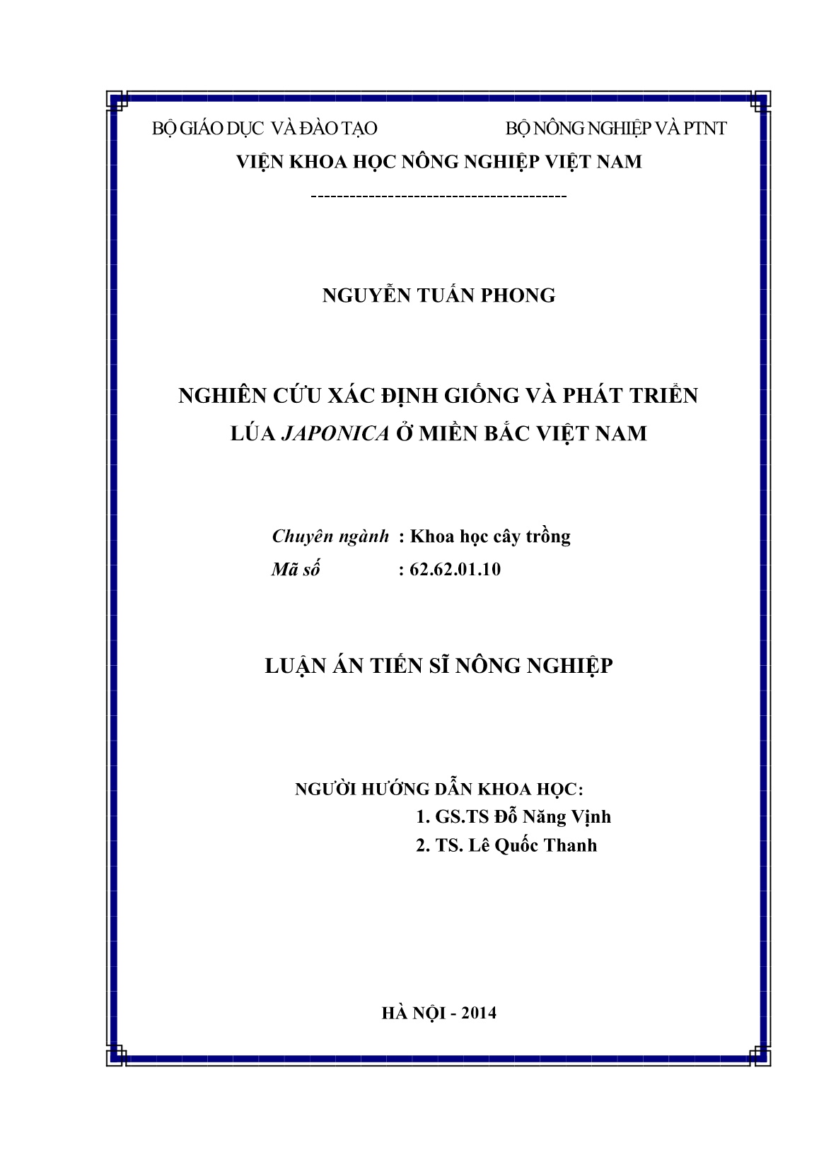 Luận án Nghiên cứu xác định giống và phát triển lúa Japonica ở miền Bắc Việt Nam trang 2