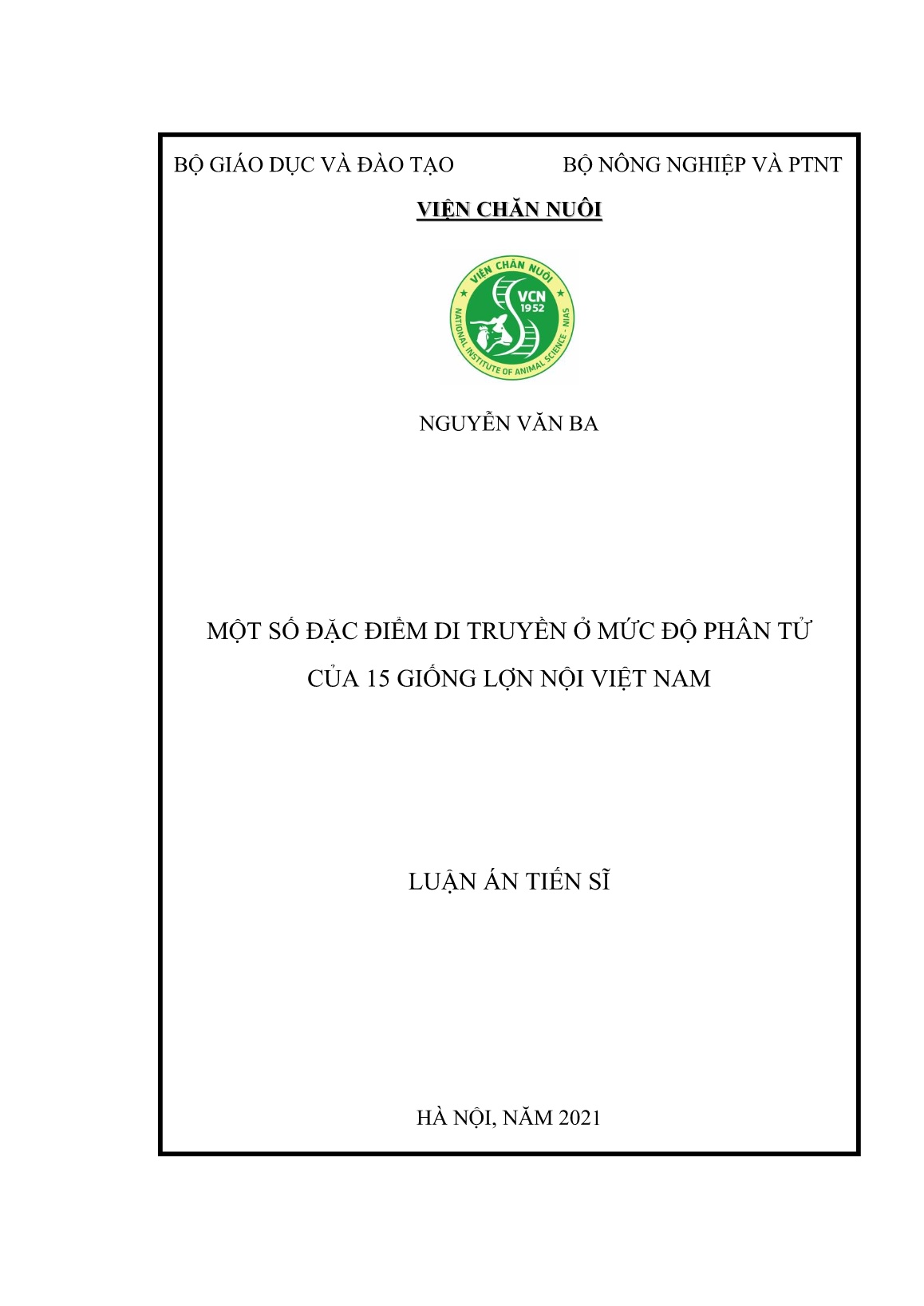 Luận án Một số đặc điểm di truyền ở mức độ phân tử của 15 giống lợn nội Việt Nam trang 1