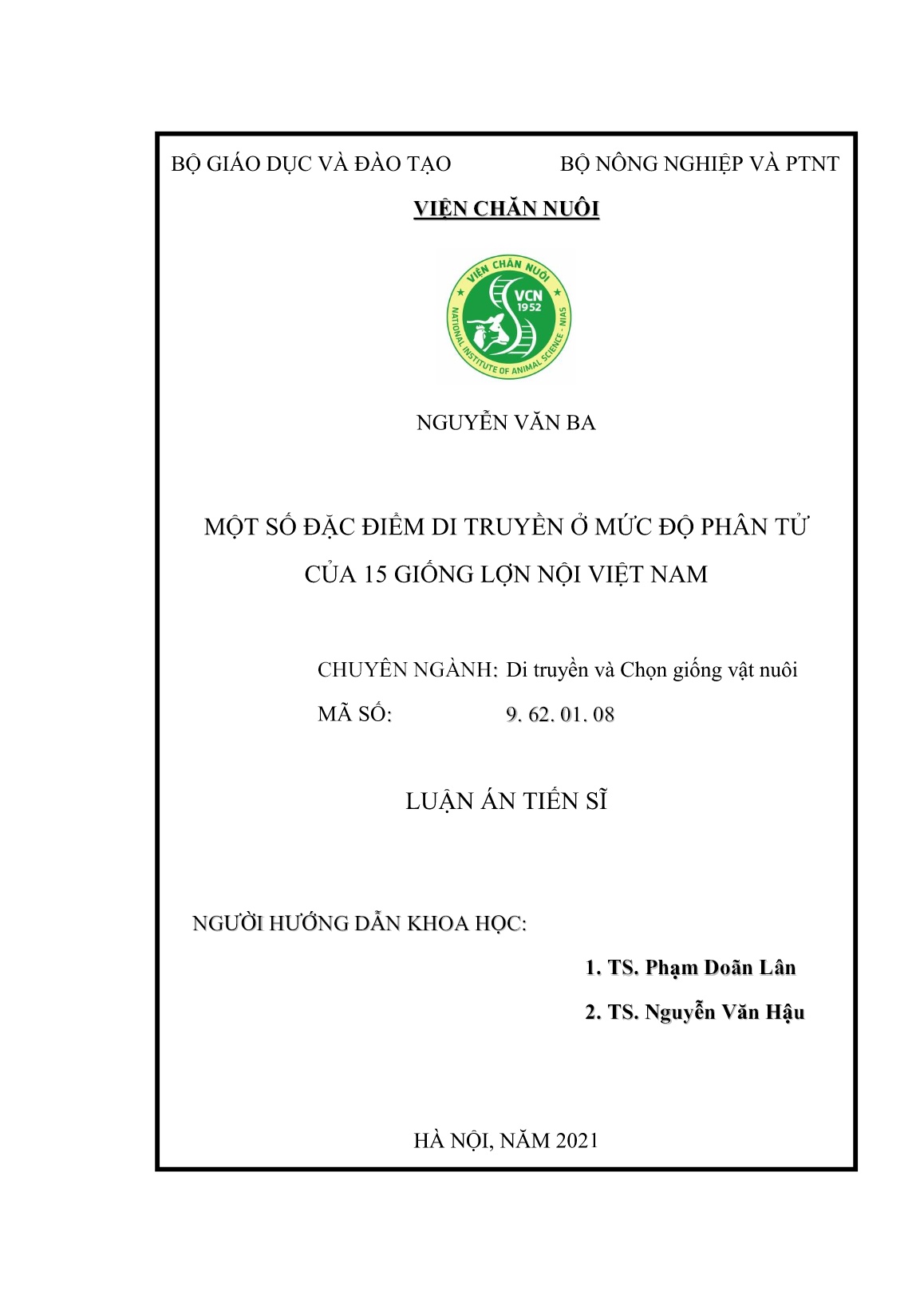 Luận án Một số đặc điểm di truyền ở mức độ phân tử của 15 giống lợn nội Việt Nam trang 2