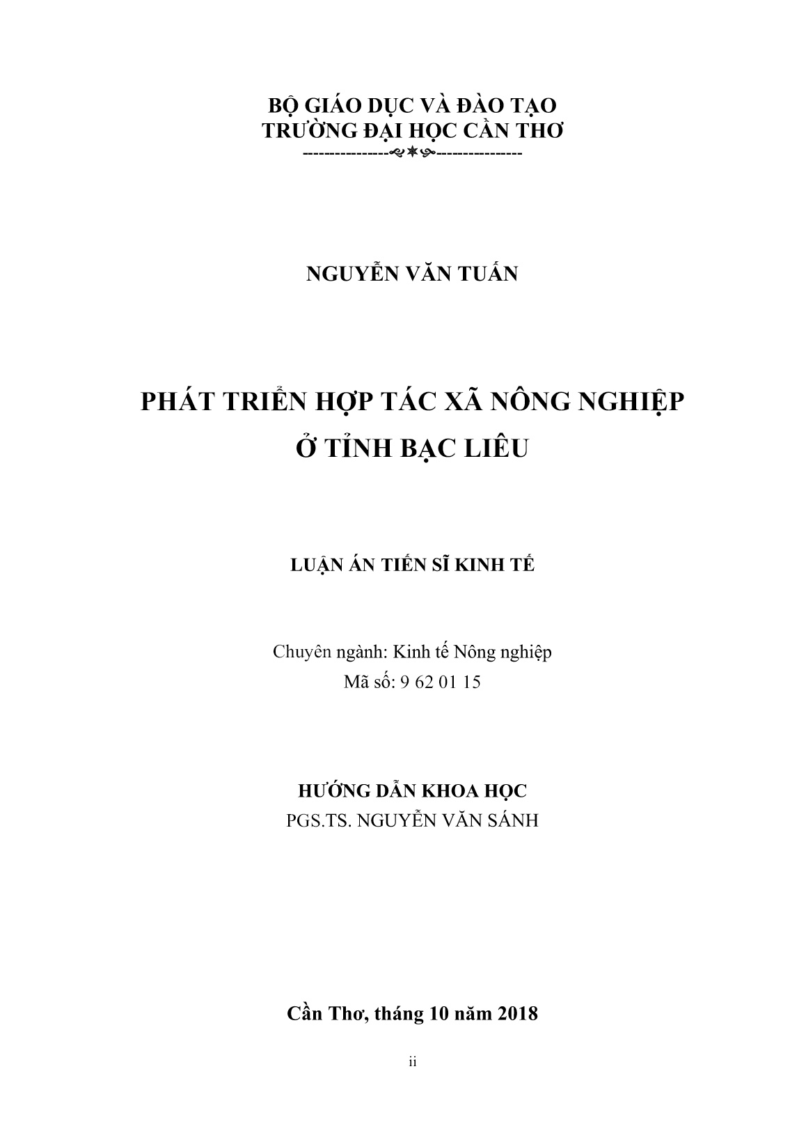 Luận án Phát triển hợp tác xã nông nghiệp ở tỉnh Bạc Liêu trang 2