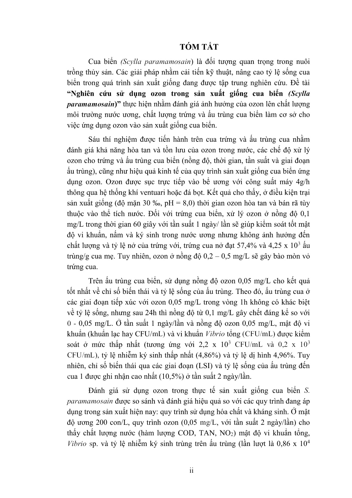 Luận án Nghiên cứu sử dụng Ozon trong sản xuất giống cua biển (Scylla paramamosain Estampador, 1949) trang 4