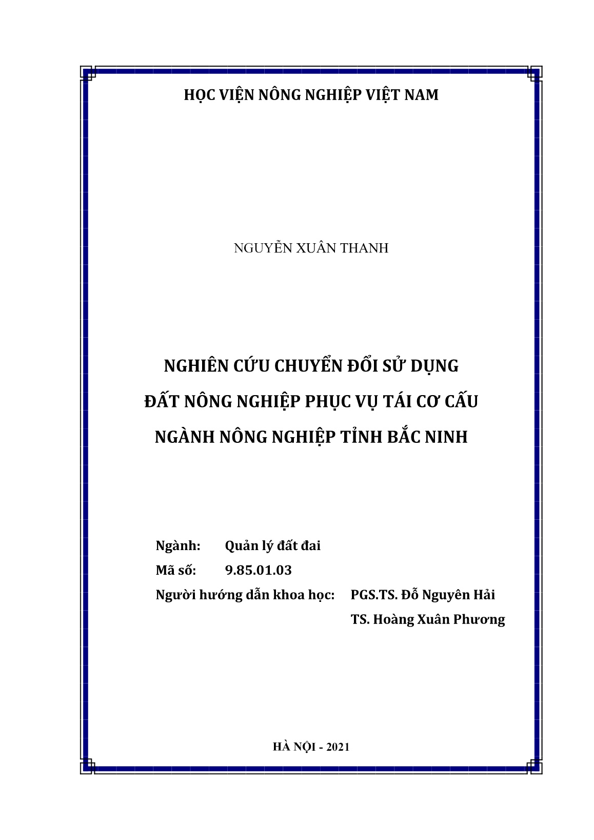 Luận án Nghiên cứu chuyển đổi sử dụng đất nông nghiệp phục vụ tái cơ cấu ngành nông nghiệp tỉnh Bắc Ninh trang 2