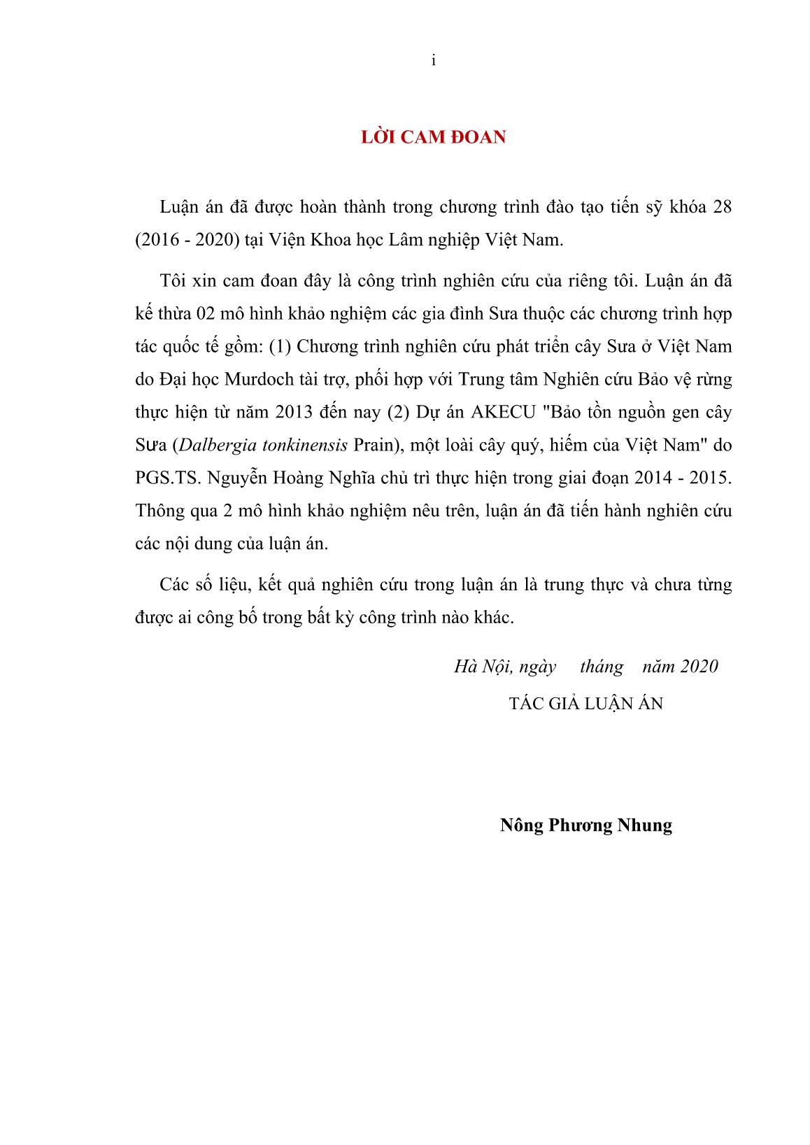 Luận án Nghiên cứu một số cơ sở khoa học phục vụ gây trồng và phát triển cây sưa (Dalbergia tonkinensis Prain) ở phía Bắc Việt Nam trang 3