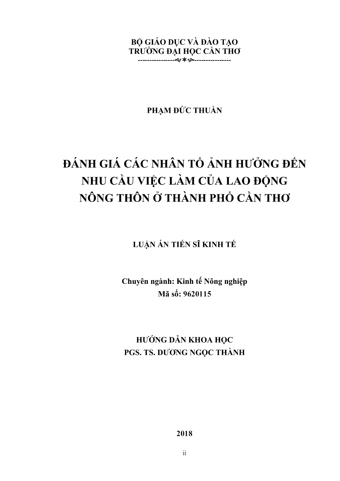 Luận án Đánh giá các nhân tố ảnh hưởng đến nhu cầu việc làm của lao động nông thôn ở Thành phố Cần Thơ trang 2