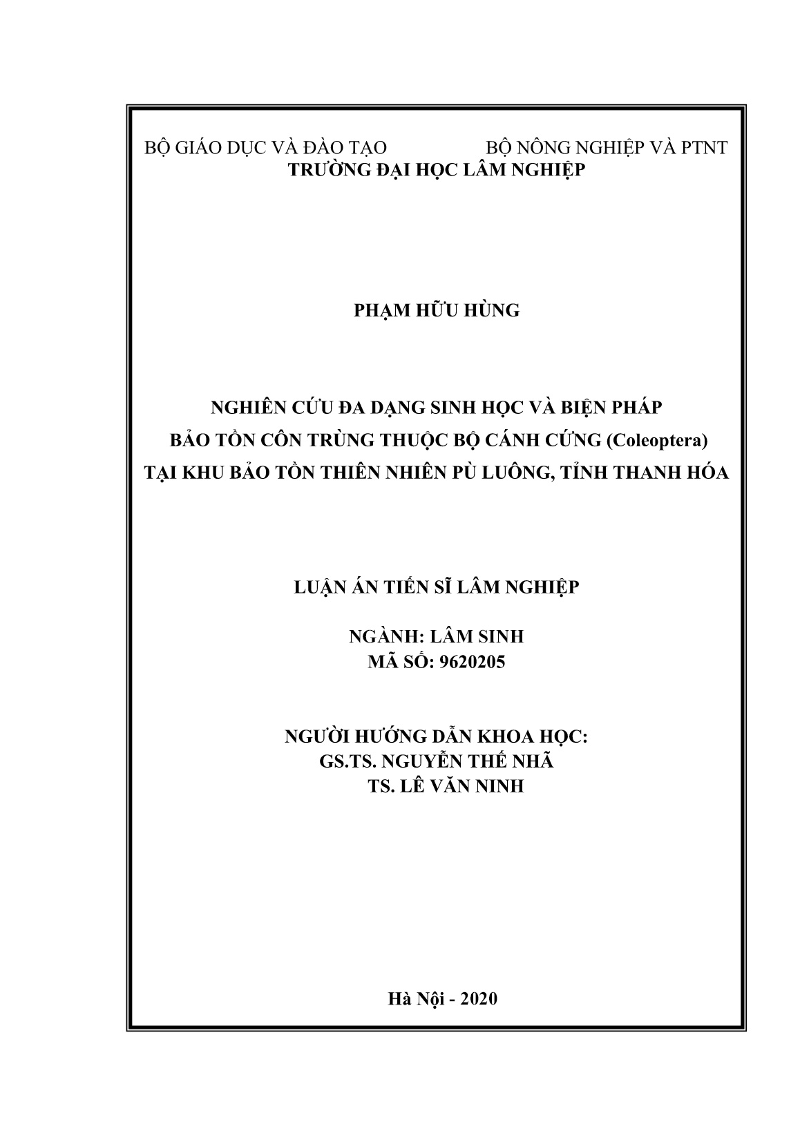 Luận án Nghiên cứu đa dạng sinh học và biện pháp bảo tồn côn trùng thuộc bộ cánh cứng (Coleoptera) tại khu bảo tồn thiên nhiên Pù Luông, tỉnh Thanh Hóa trang 2
