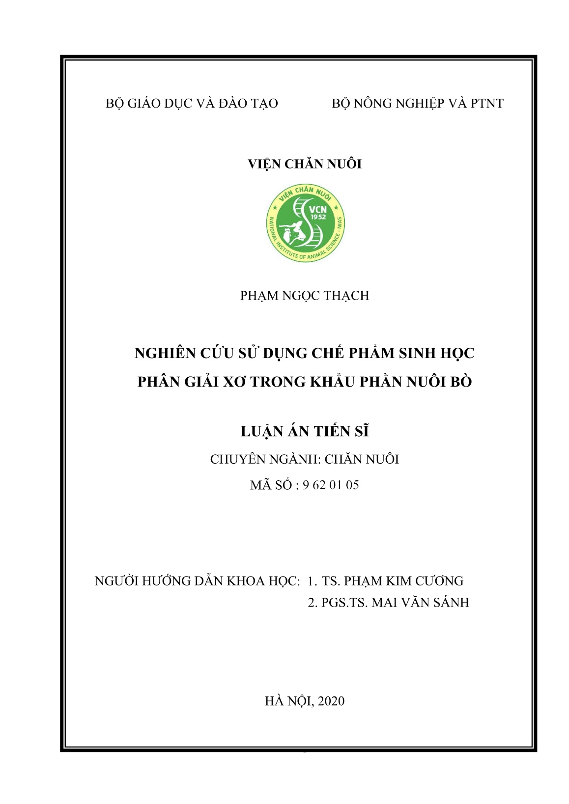 Luận án Nghiên cứu sử dụng chế phẩm sinh học phân giải xơ trong khẩu phần nuôi bò trang 1