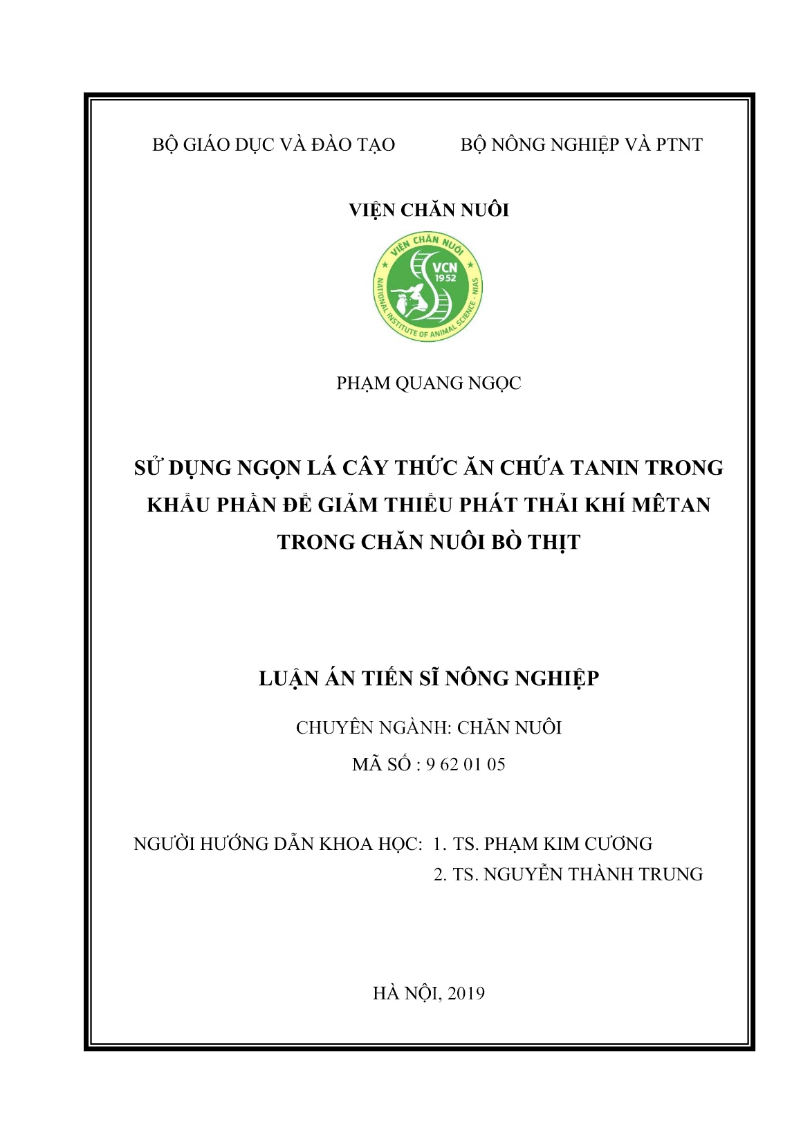 Luận án Sử dụng ngọn lá cây thức ăn chứa tanin trong khẩu phần để giảm thiểu phát thải khí Mêtan trong chăn nuôi bò thịt trang 1