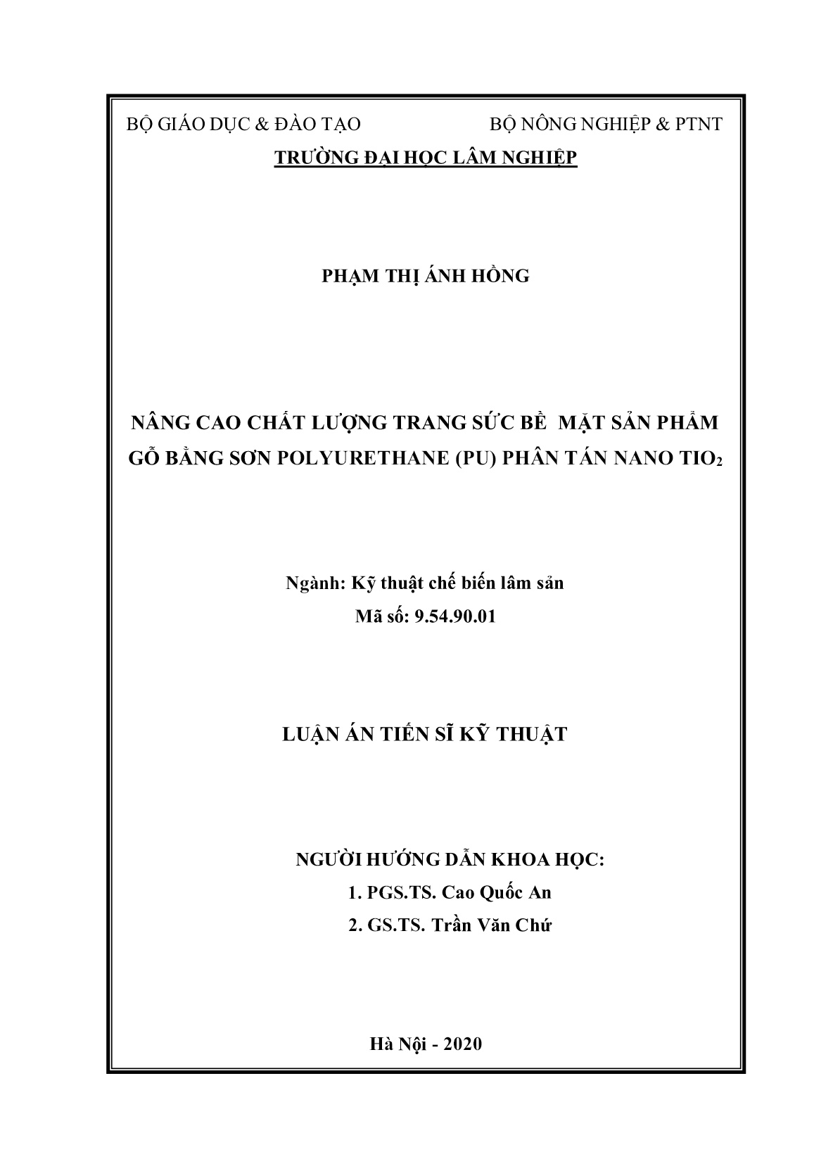 Luận án Nâng cao chất lượng trang sức bề mặt sản phẩm gỗ bằng sơn polyurethane (PU) phân tán nano TiO₂ trang 1