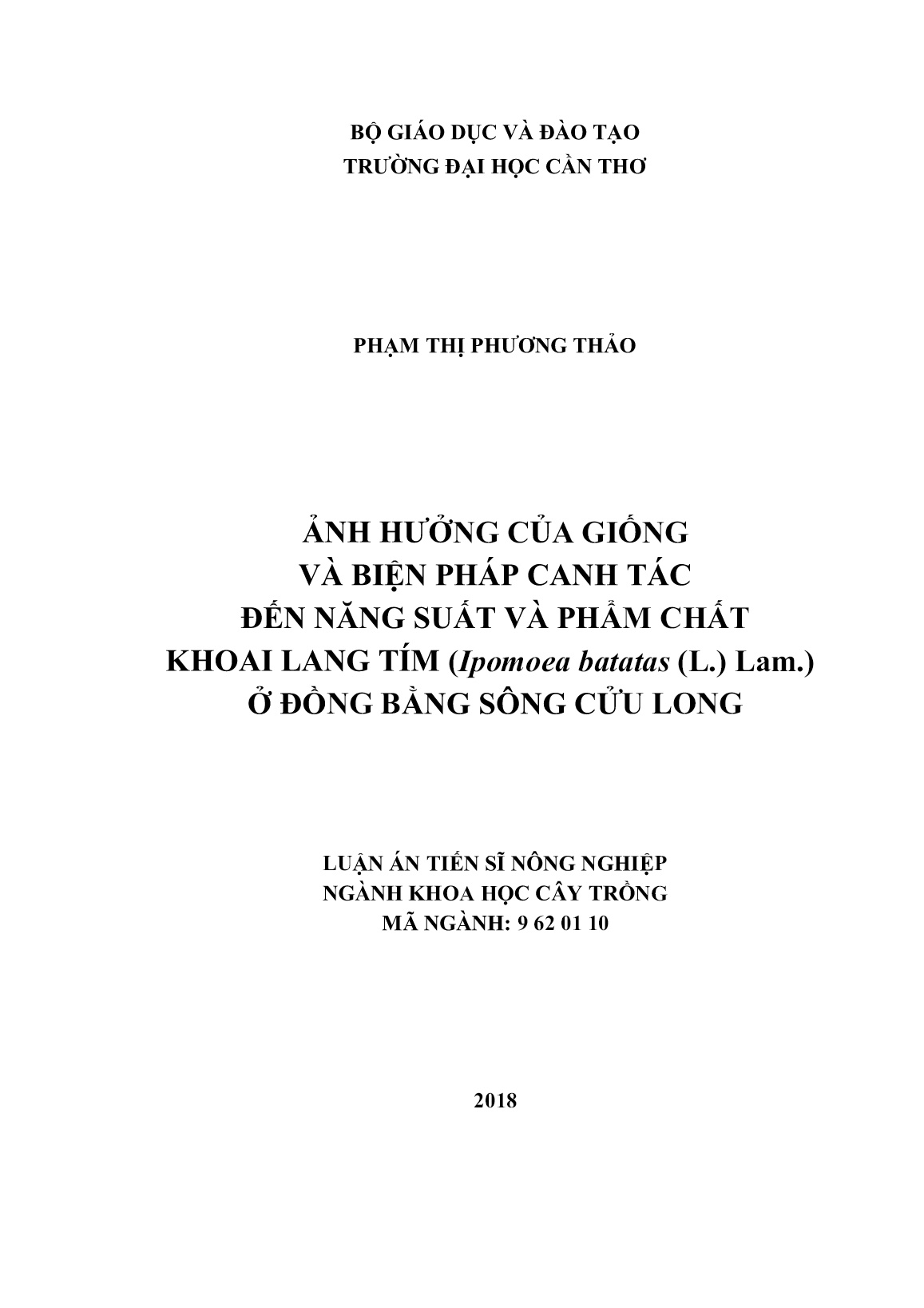 Luận án Ảnh hưởng của giống và biện pháp canh tác đến năng suất và phẩm chất khoai lang tím (Ipomoea batatas (L.) Lam.) ở đồng bằng sông Cửu Long trang 2