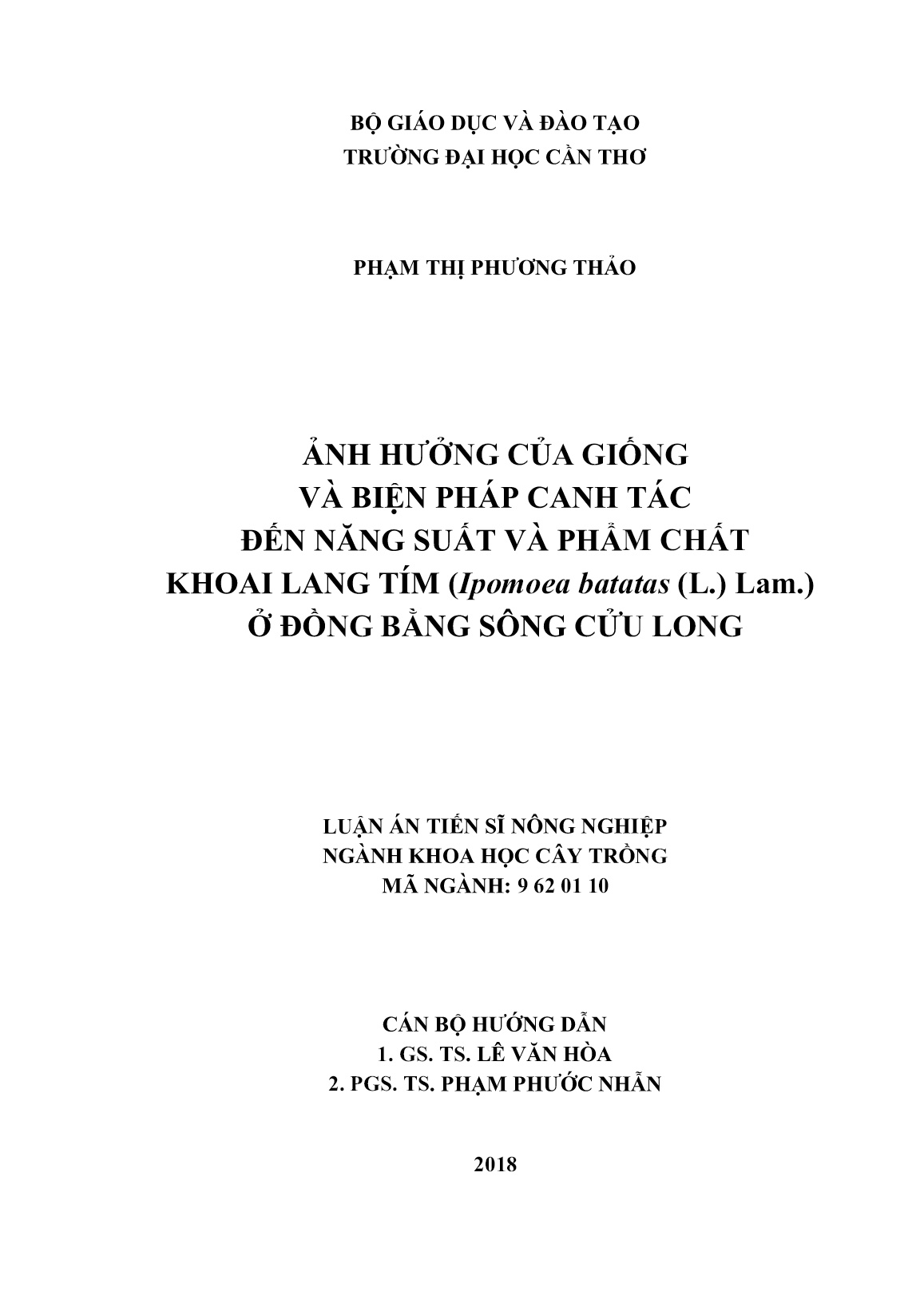 Luận án Ảnh hưởng của giống và biện pháp canh tác đến năng suất và phẩm chất khoai lang tím (Ipomoea batatas (L.) Lam.) ở đồng bằng sông Cửu Long trang 3