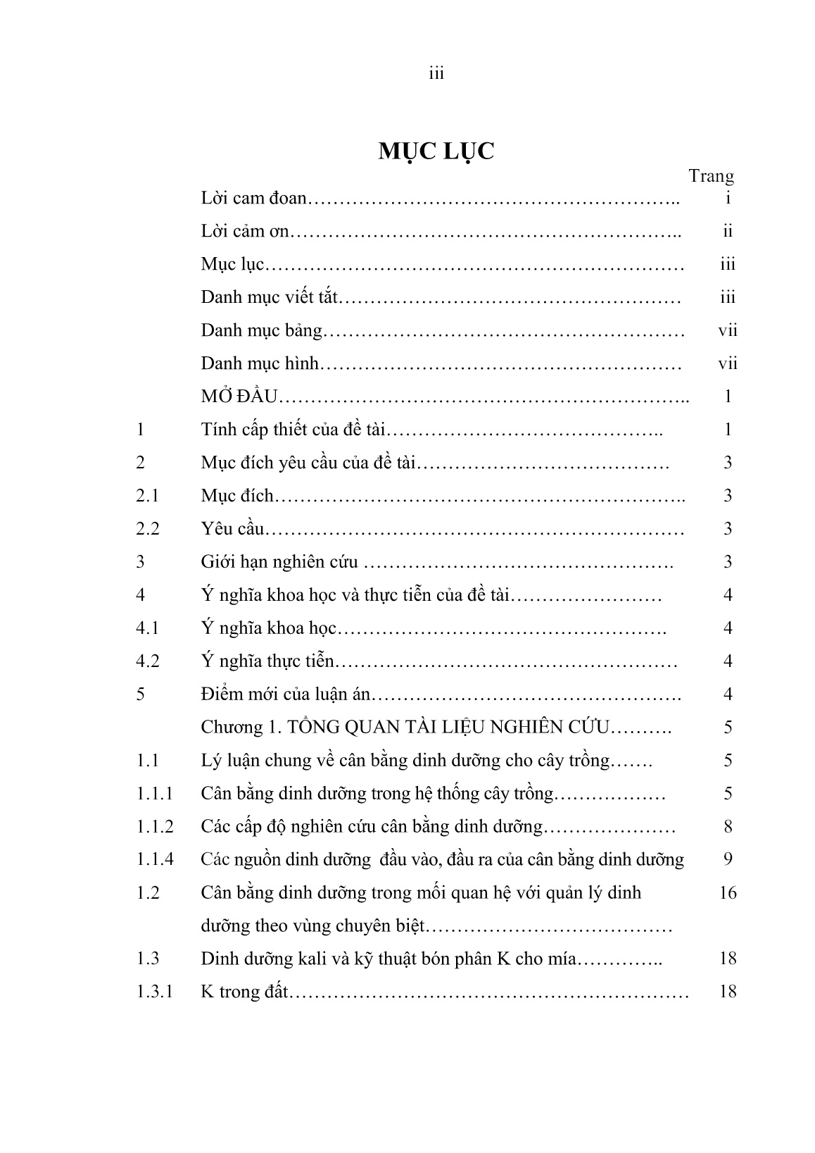 Luận án Nghiên cứu cân bằng dinh dưỡng Kali cho mía đồi vùng Lam Sơn Thanh Hóa trang 6
