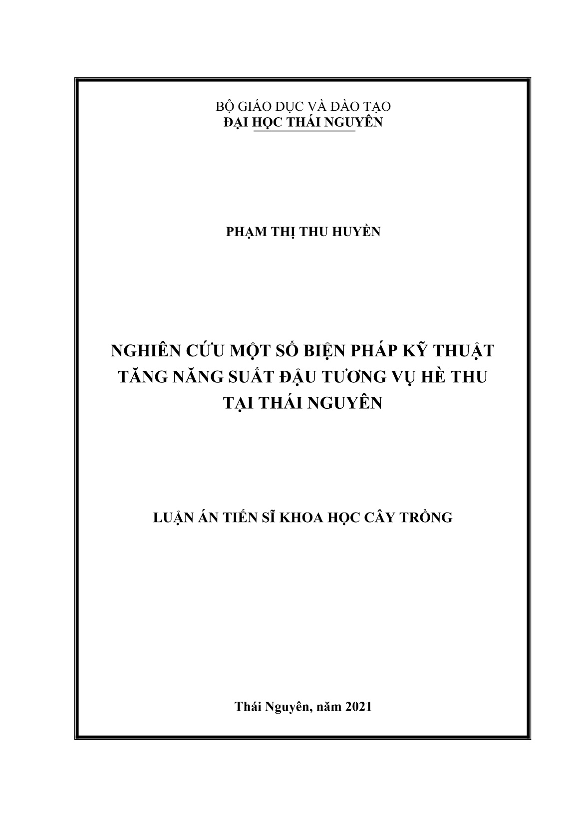 Luận án Nghiên cứu một số biện pháp kỹ thuật tăng năng suất đậu tương vụ hè thu tại Thái Nguyên trang 1