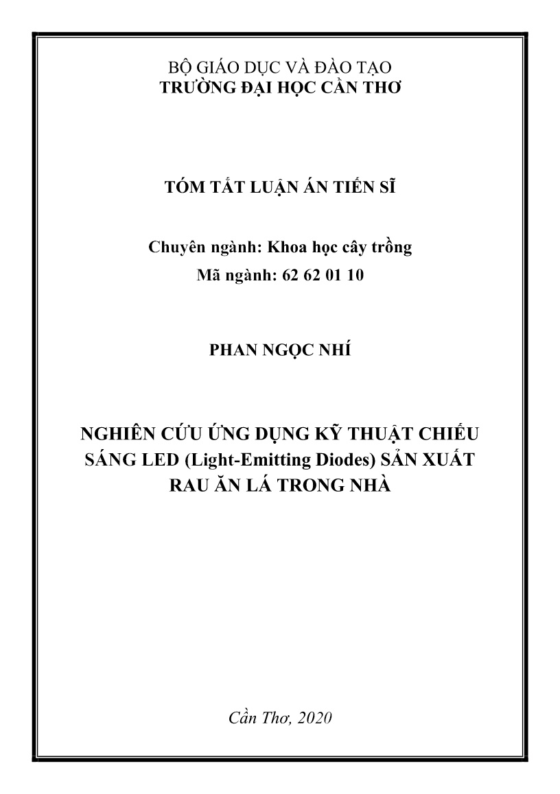 Tóm tắt Luận án Nghiên cứu ứng dụng kỹ thuật chiếu sáng Led (Light-Emitting Diodes) sản xuất rau ăn lá trong nhà trang 1