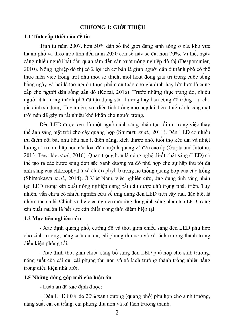 Tóm tắt Luận án Nghiên cứu ứng dụng kỹ thuật chiếu sáng Led (Light-Emitting Diodes) sản xuất rau ăn lá trong nhà trang 4