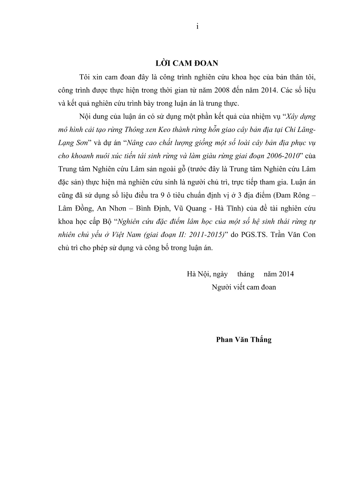 Luận án Nghiên cứu đặc điểm lâm học của một số hệ sinh thái rừng tự nhiên chủ yếu ở Việt Nam (giai đoạn II: 2011-2015) trang 1