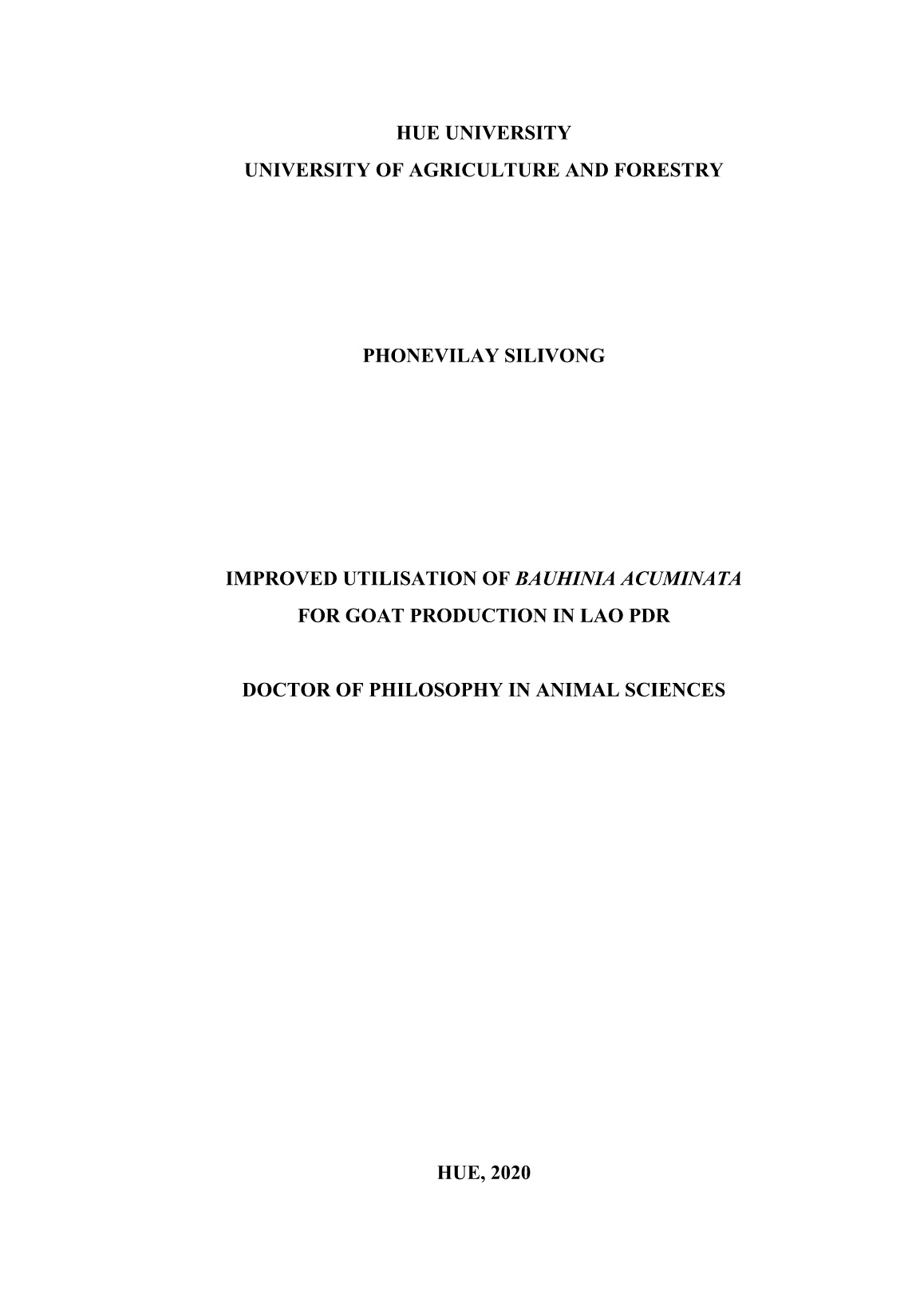 Luận án Improved utilisation of bauhinia acuminata for goat production in Lao PDR trang 1