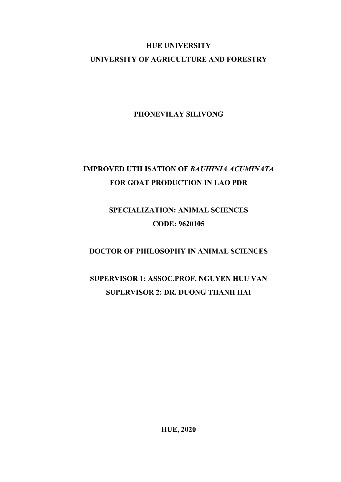 Luận án Improved utilisation of bauhinia acuminata for goat production in Lao PDR trang 2