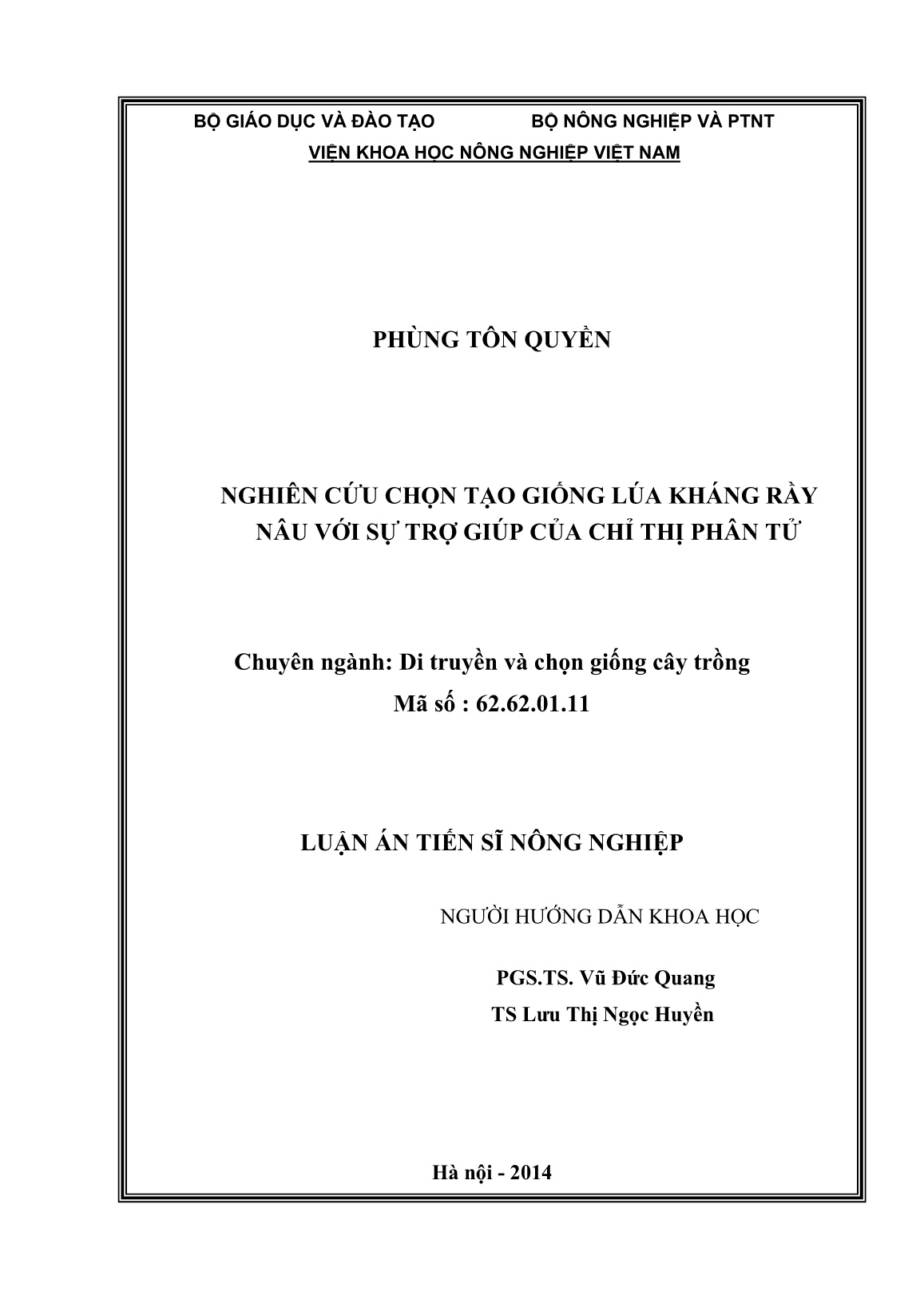 Luận án Nghiên cứu chọn tạo giống lúa kháng rầy nâu với sự trợ giúp của chỉ thị phân tử trang 2