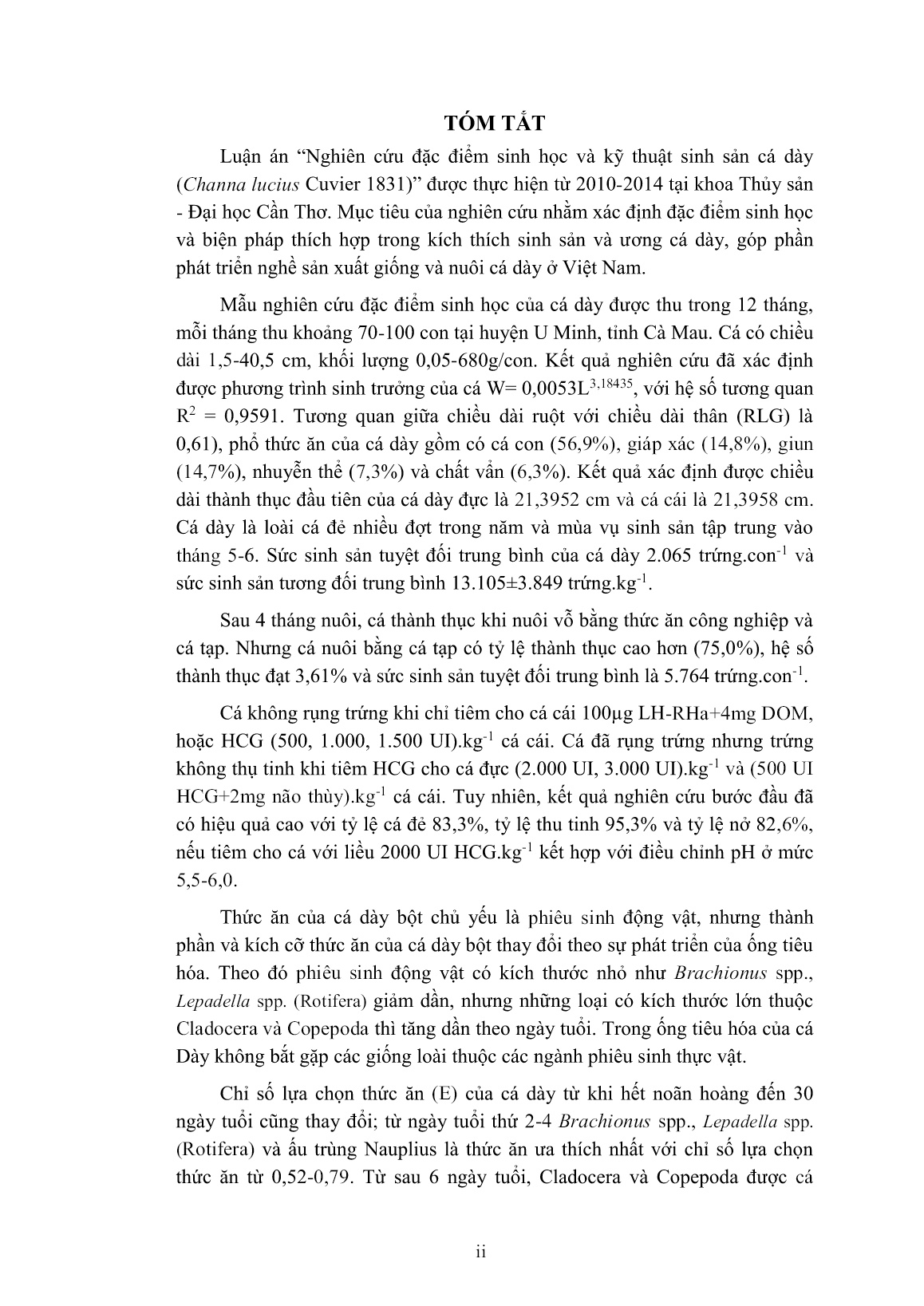 Luận án Nghiên cứu đặc điểm sinh học và kỹ thuật sinh sản cá dày (Channa lucius Cuvier 1831) trang 4