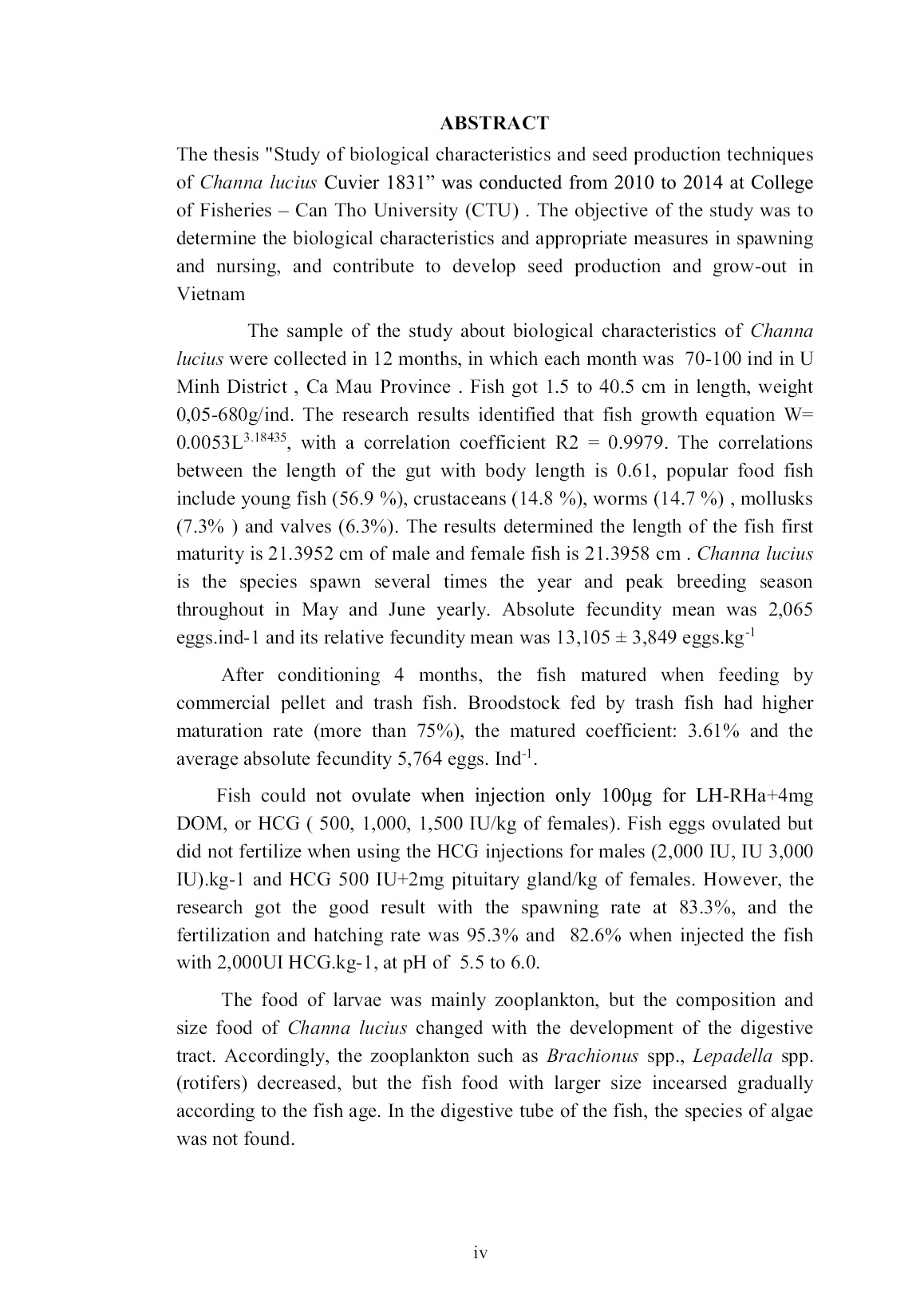 Luận án Nghiên cứu đặc điểm sinh học và kỹ thuật sinh sản cá dày (Channa lucius Cuvier 1831) trang 6