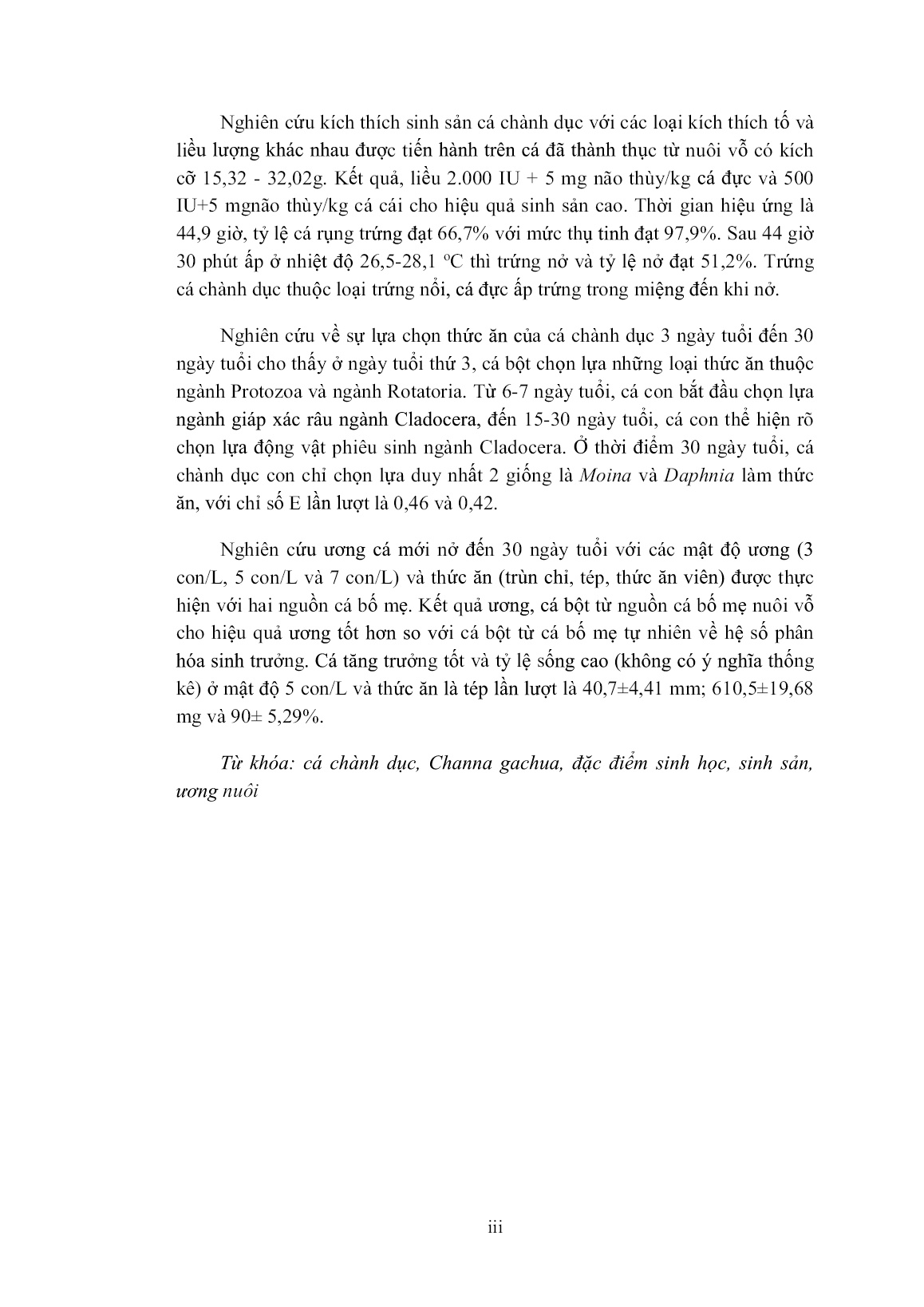 Luận án Đặc điểm sinh học và kỹ thuật sản xuất giống cá chành dục Channa gachua (Hamilton, 1822) trang 5