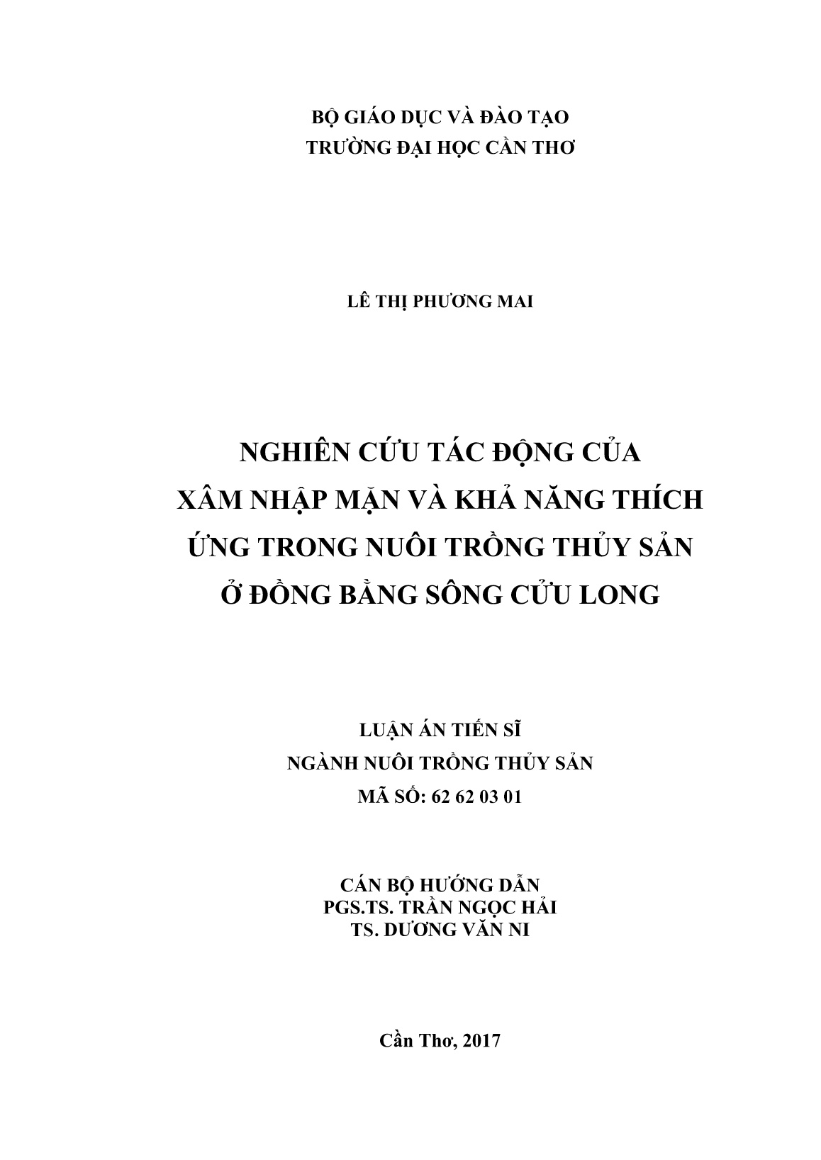 Luận án Nghiên cứu tác động của xâm nhập mặn và khả năng thích ứng trong nuôi trồng thủy sản ở đồng bằng sông Cửu Long trang 2