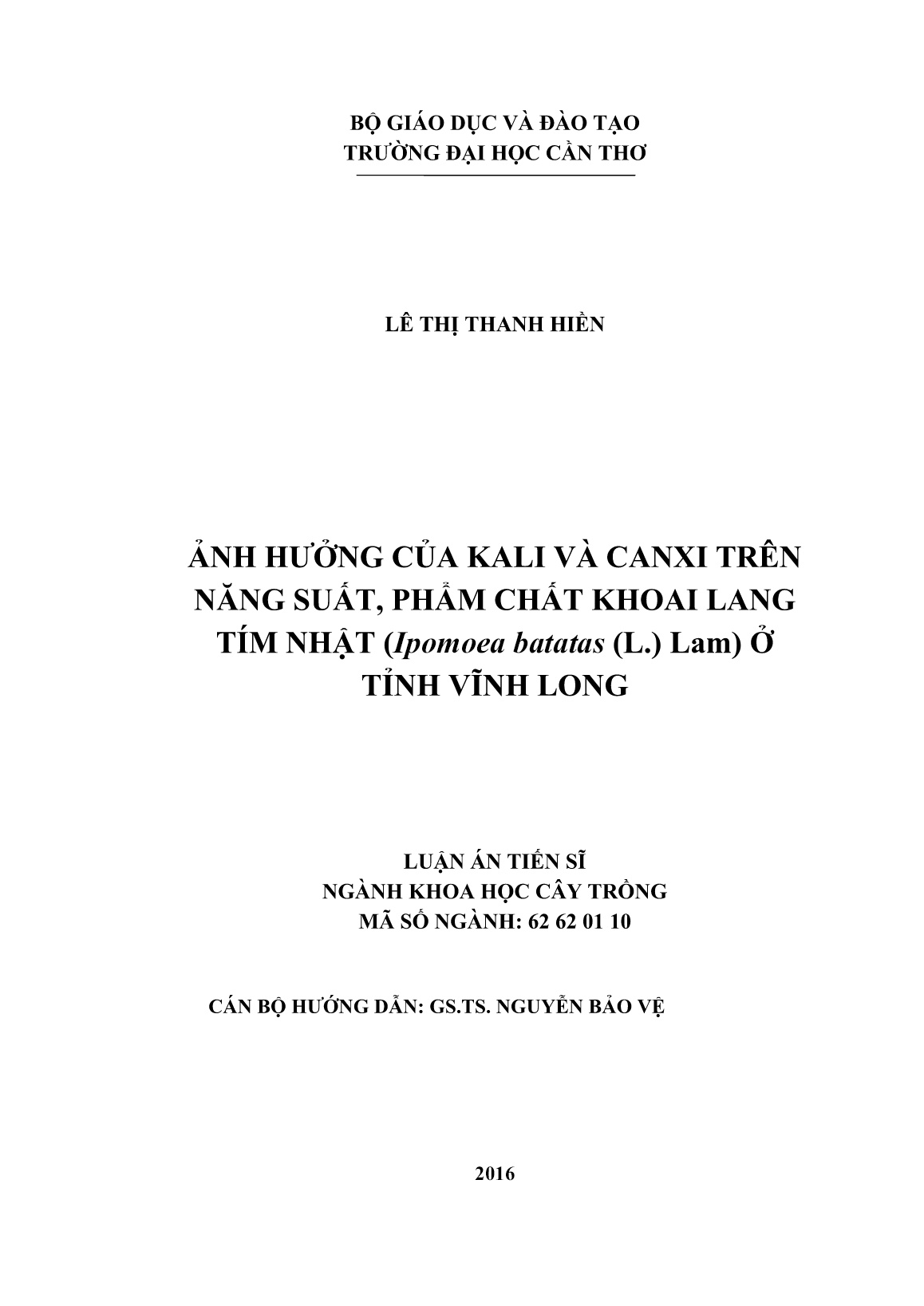 Luận án Ảnh hưởng của kali và canxi trên năng suất, phẩm chất khoai lang tím nhật (Ipomoea batatas (L.) Lam) ở tỉnh Vĩnh Long trang 2