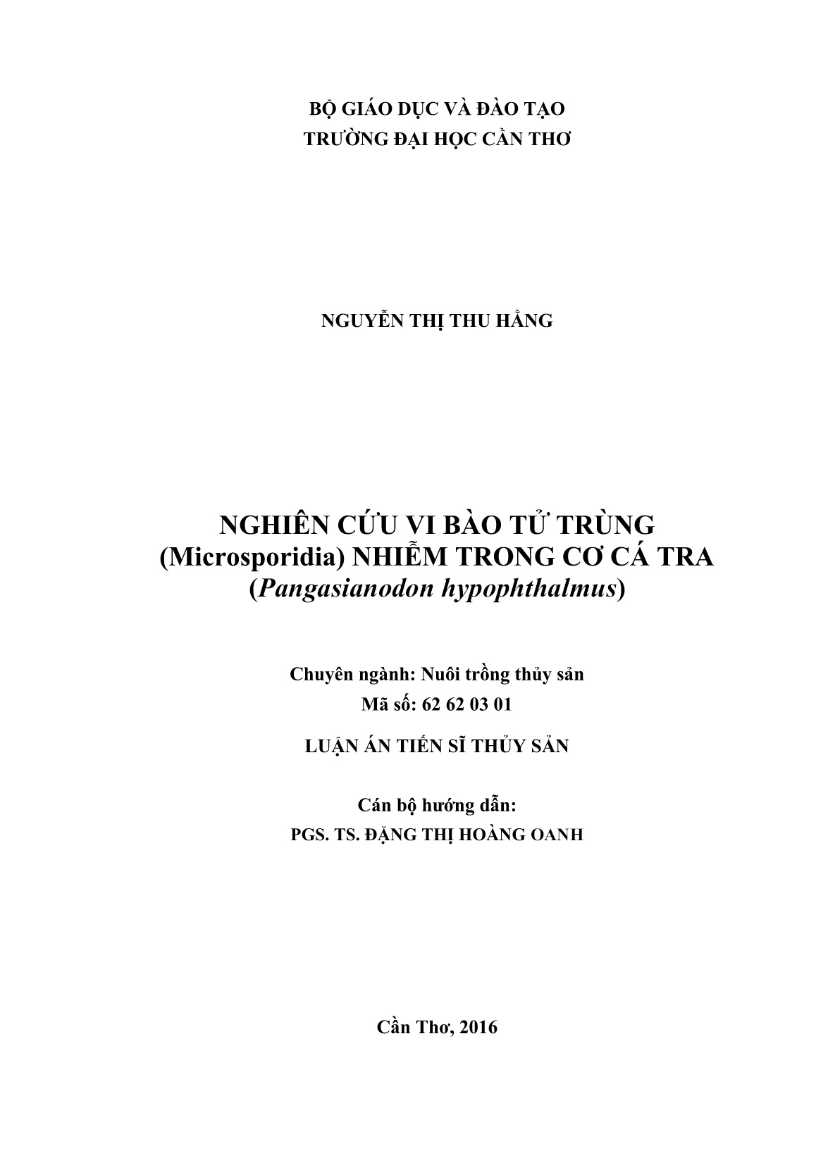 Luận án Nghiên cứu vi bào tử trùng (Microsporidia) nhiễm trong cơ cá tra (Pangasianodon hypophthalmus) trang 2