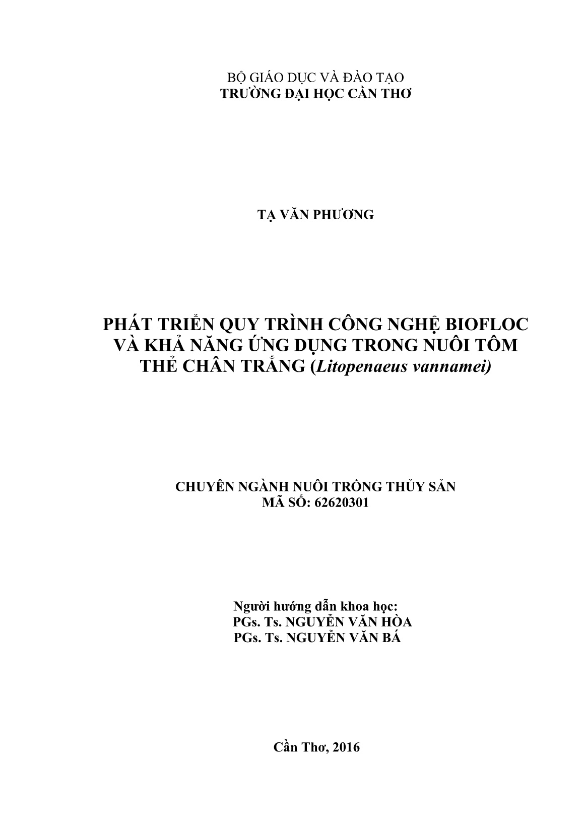 Luận án Phát triển quy trình công nghệ Biofloc và khả năng ứng dụng trong nuôi tôm thẻ chân trắng (Litopenaeus vannamei) trang 2 Luận án Phát triển quy trình công nghệ Biofloc và khả năng ứng dụng trong nuôi tôm thẻ chân trắng (Litopenaeus vannamei) trang 2