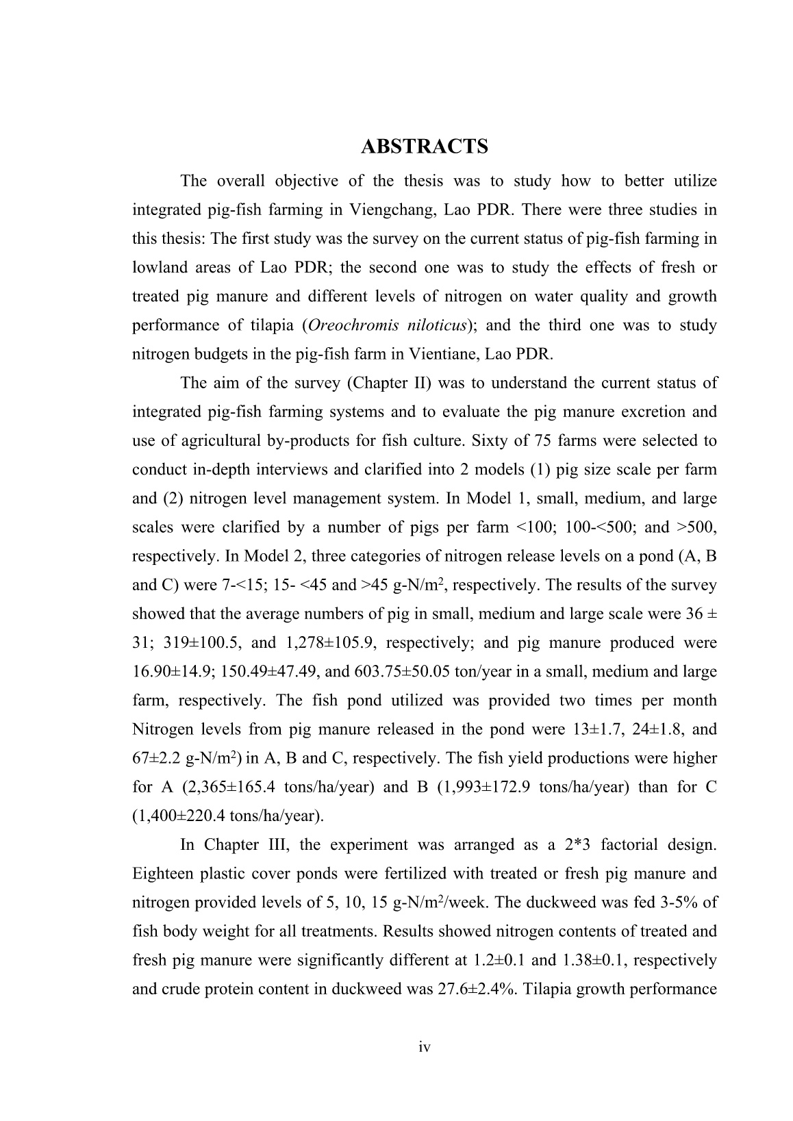 Luận án Better utilisation of manure in integrated pig-fish farming in Viengchang, Lao PDR trang 7